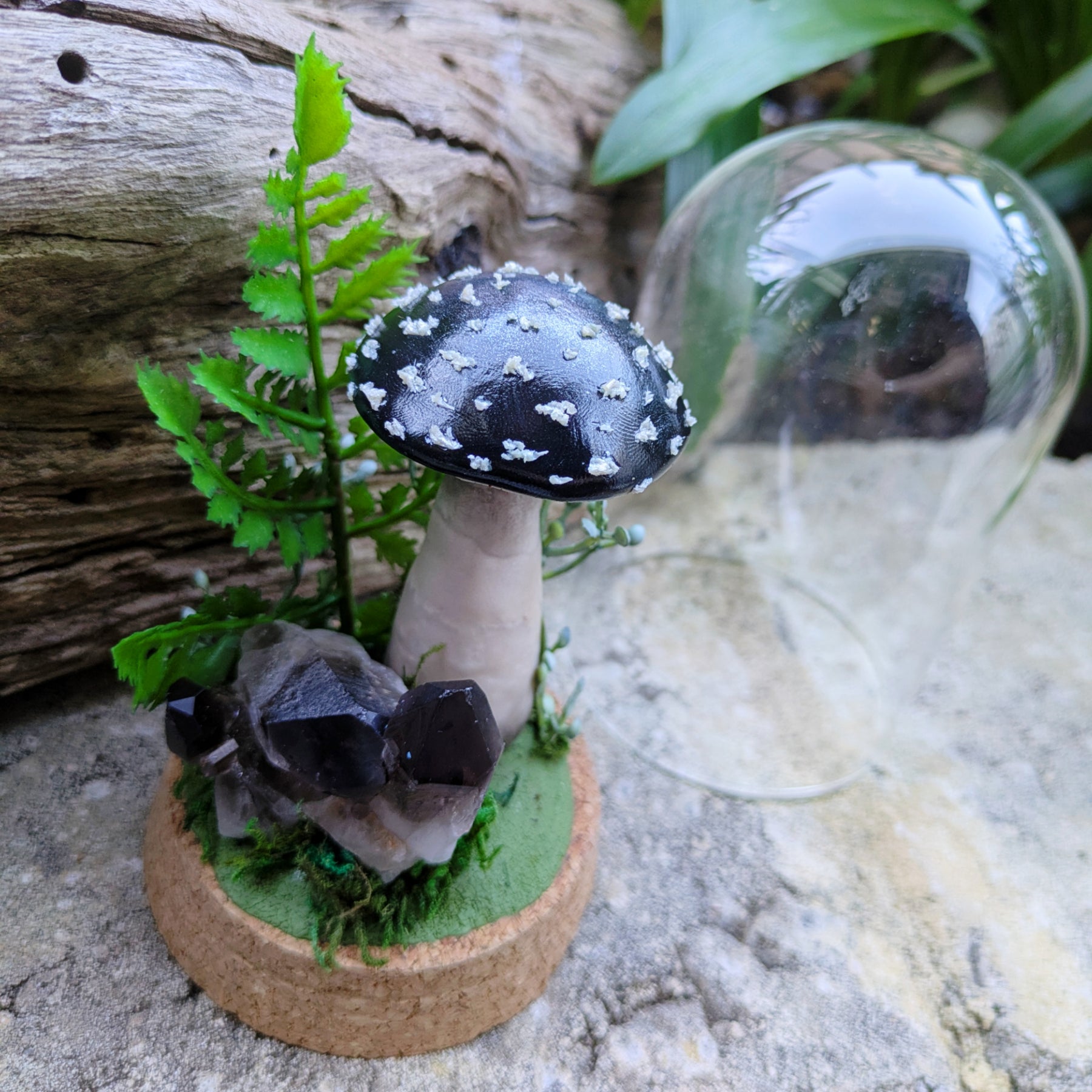 Enchanted Black Woodland Mushroom with Smoky Quartz