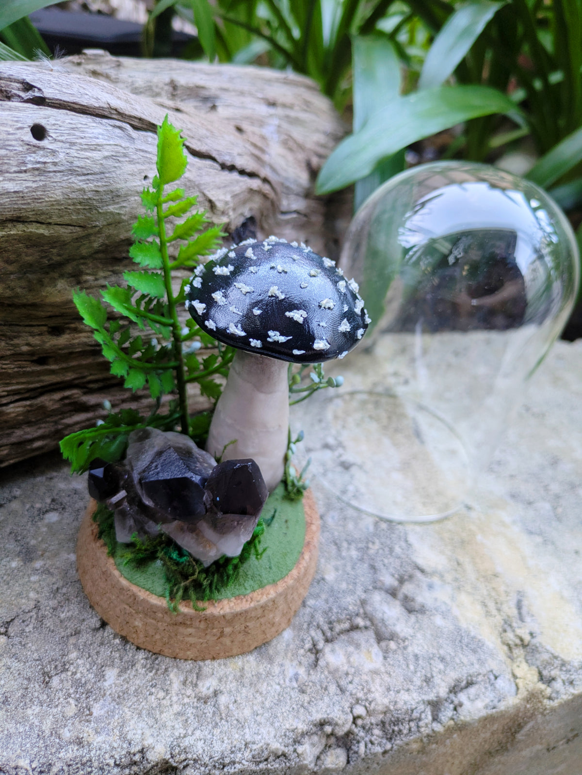 Enchanted Black Woodland Mushroom with Smoky Quartz