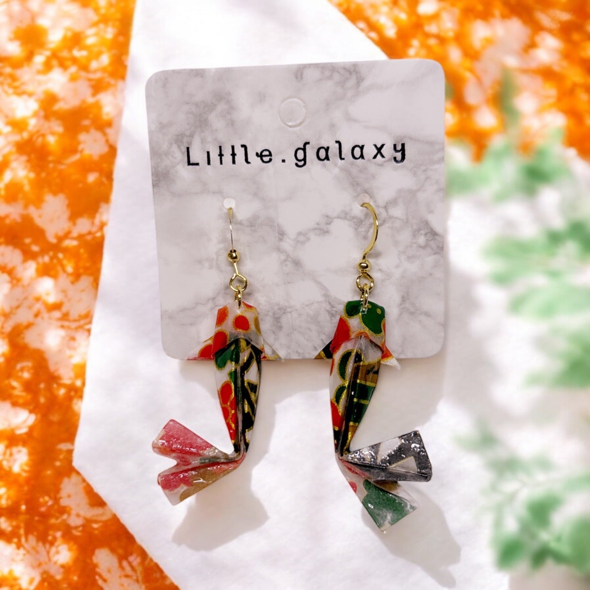 Handmade paper origami mini Koi fish earrings / ear clip on / 18K gold hook / silver