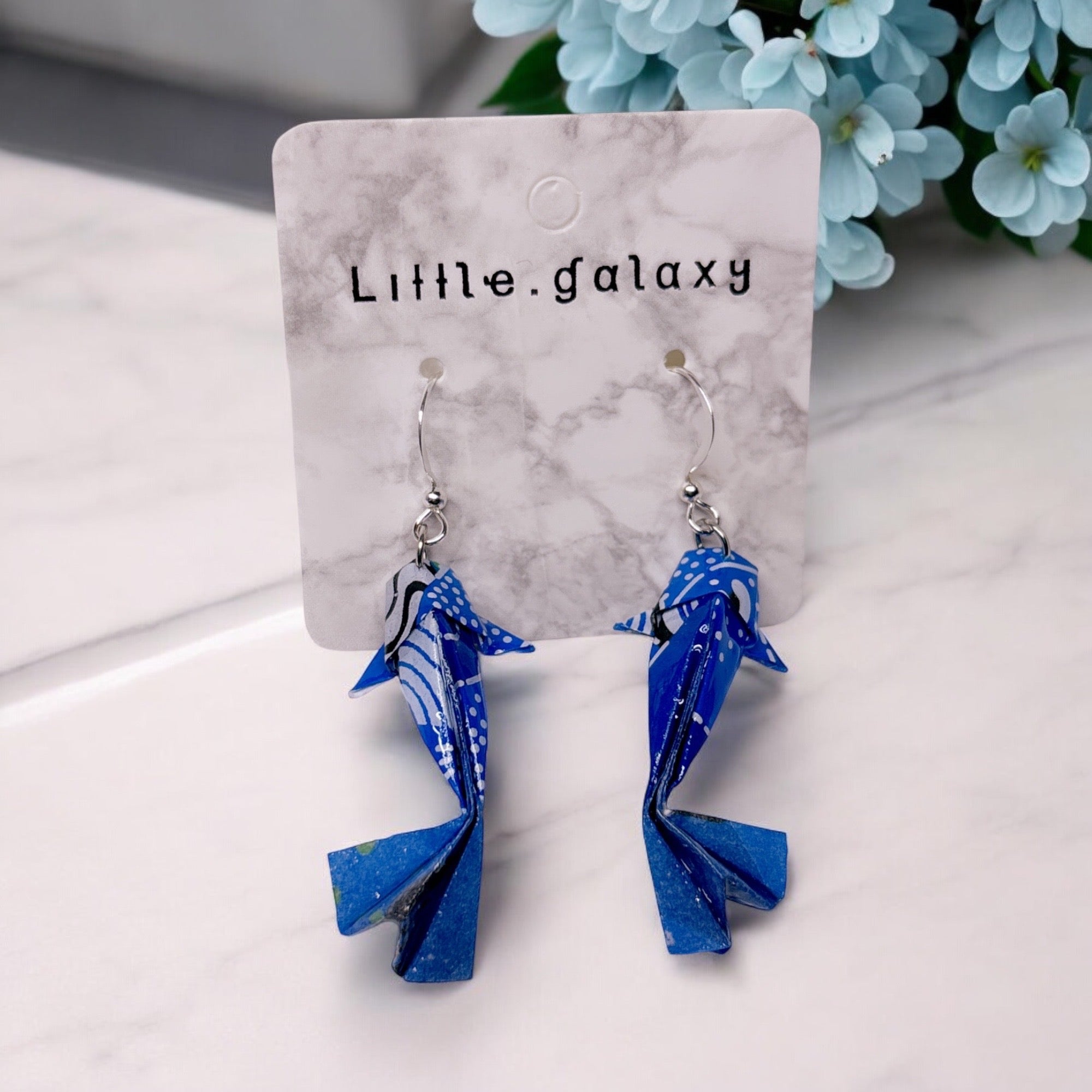 Handmade paper origami mini Koi fish earrings / ear clip on / 18K gold hook / silver