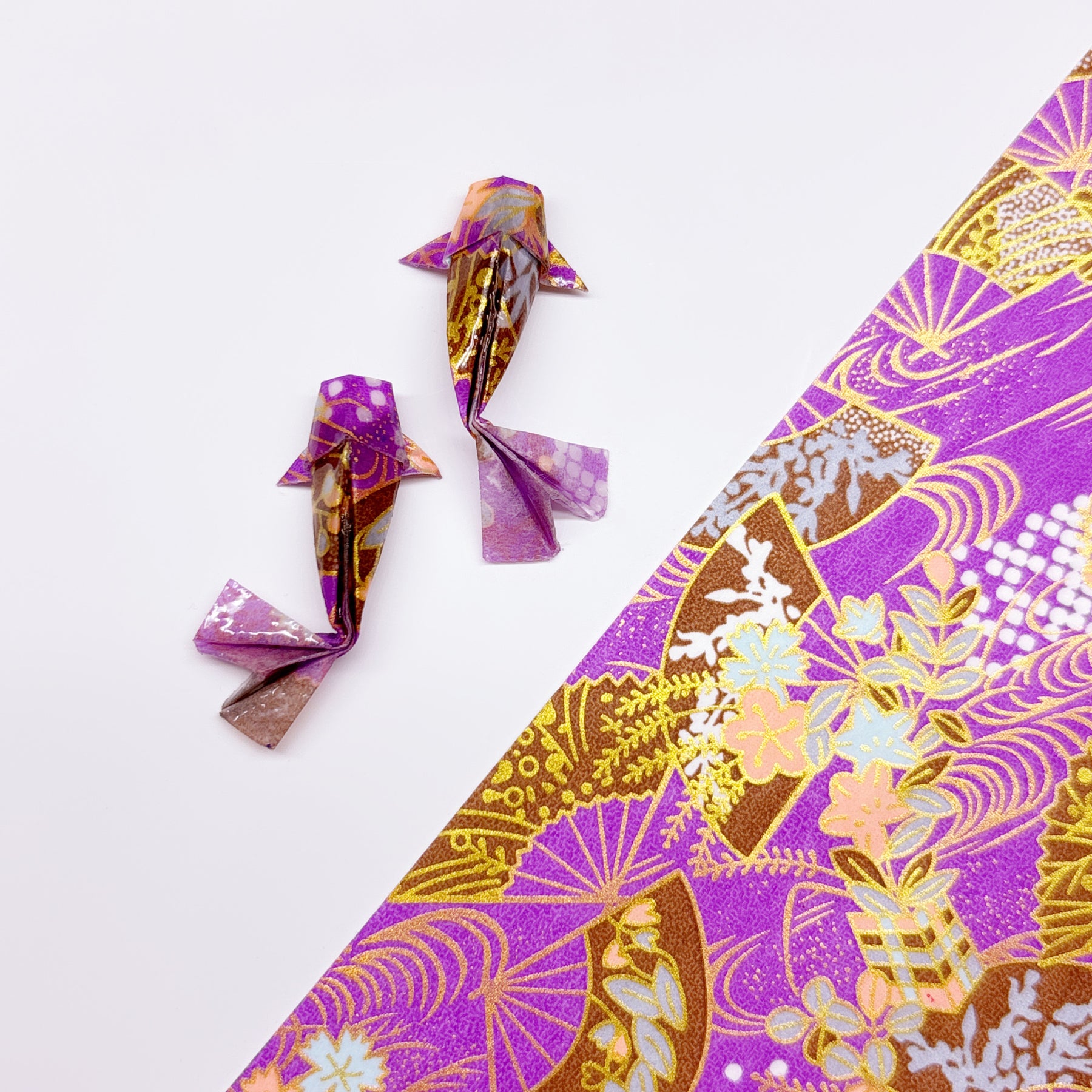 Handmade paper origami mini Koi fish earrings / ear clip on / 18K gold hook / silver