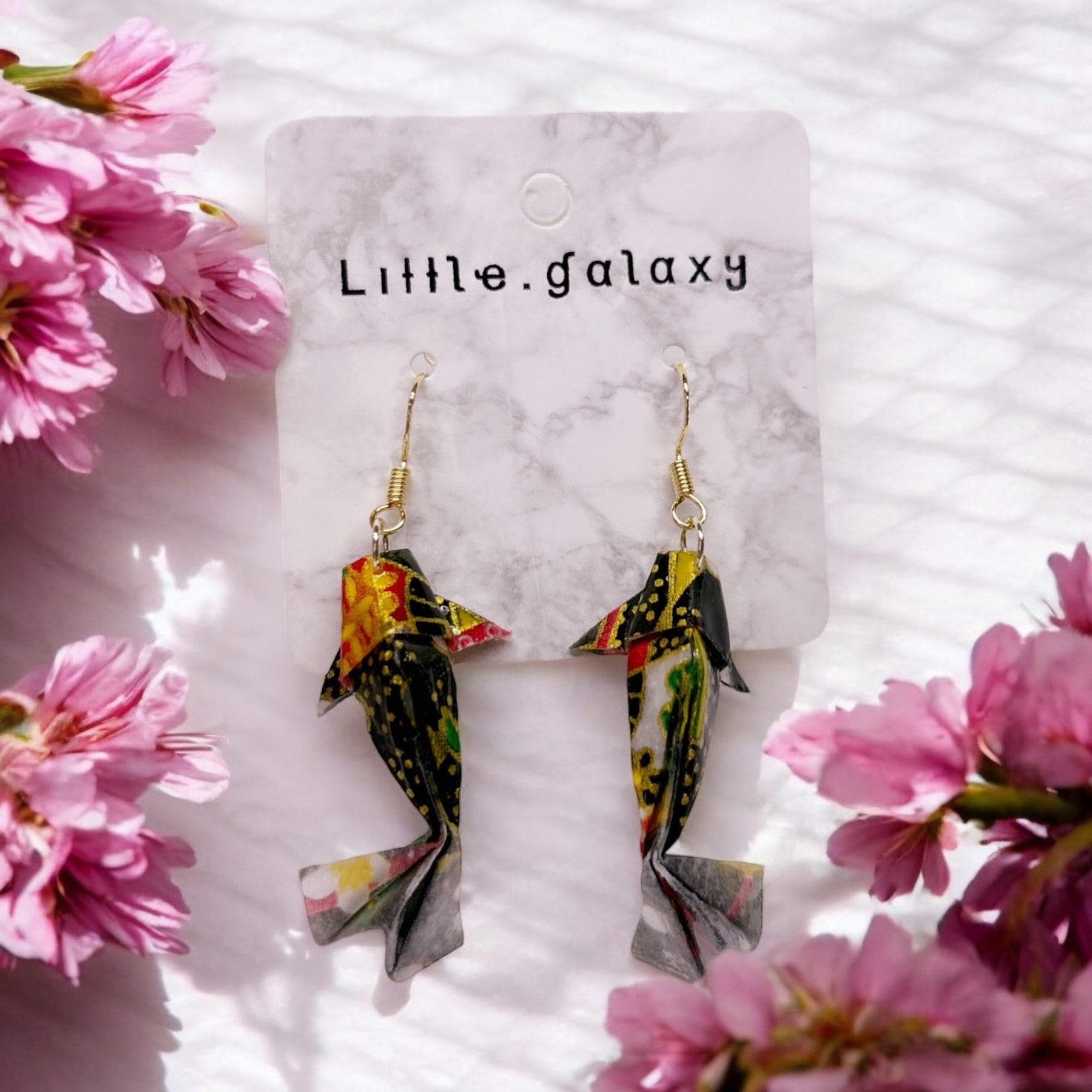 Handmade paper origami mini Koi fish earrings / ear clip on / 18K gold hook / silver