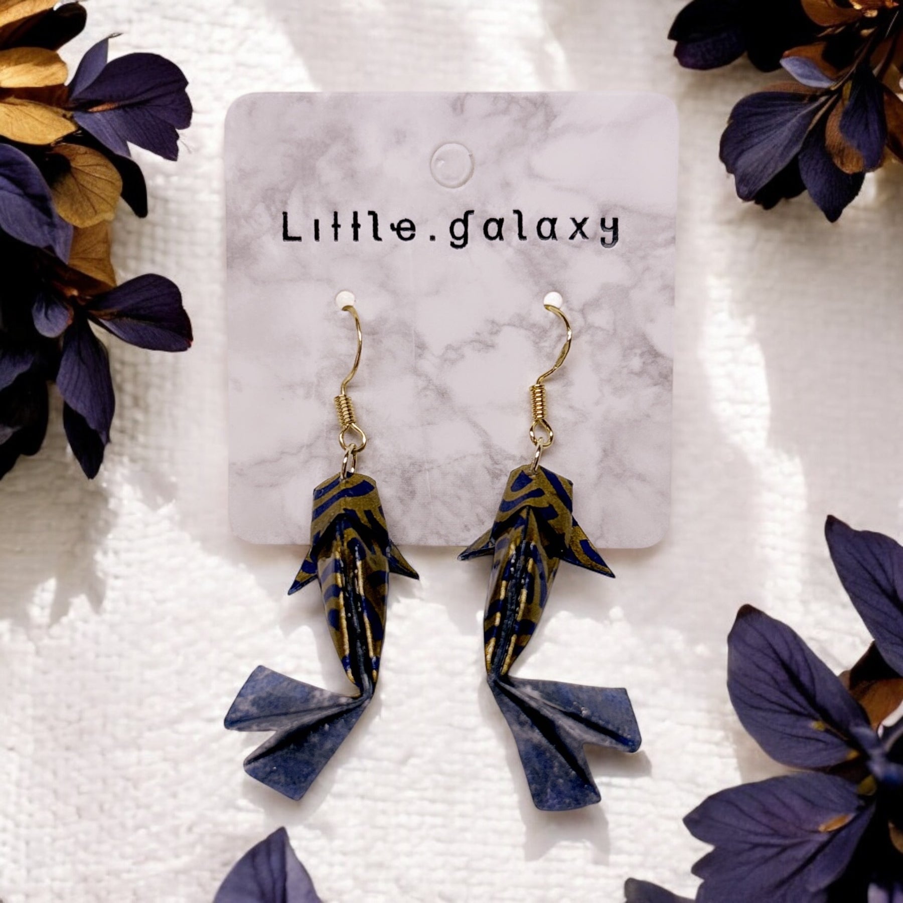 Handmade paper origami mini Koi fish earrings / ear clip on / 18K gold hook / silver