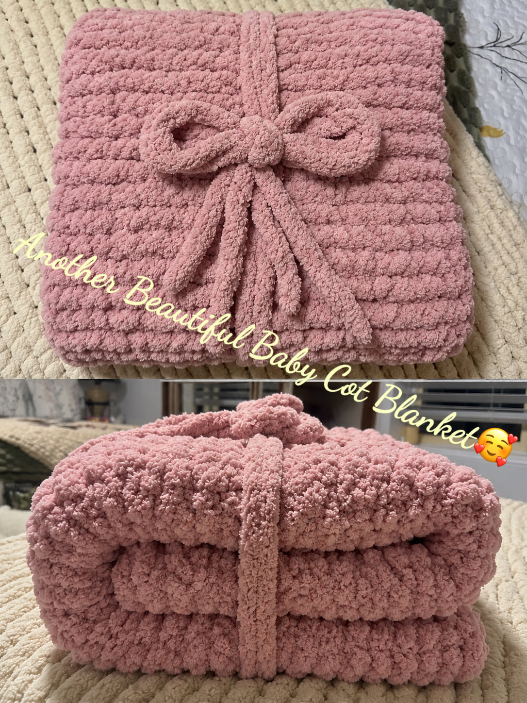 Handmade Pink Baby Blanket with Bow