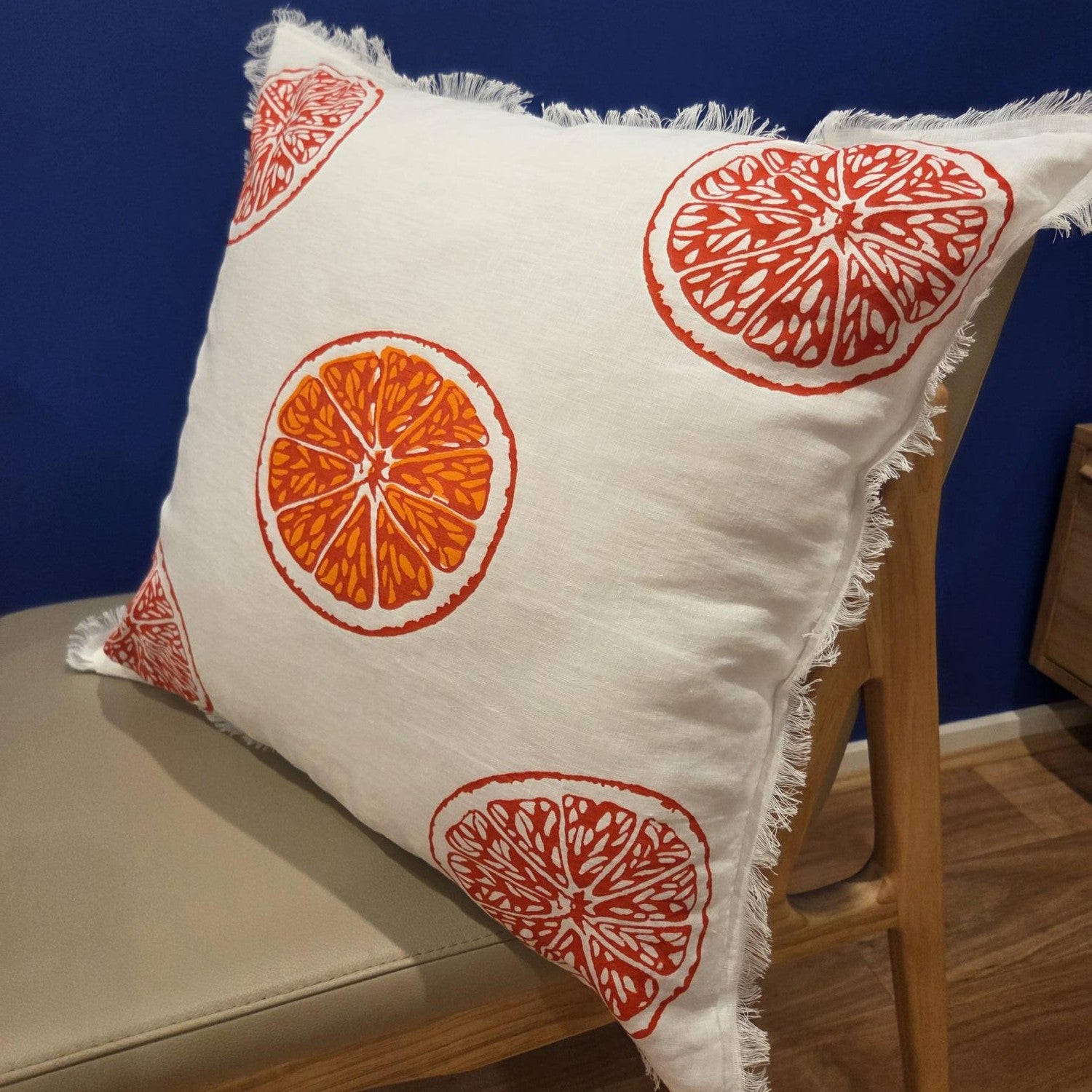 Hand screen printed Honey Bee- Oranges & Oranges French Linen cushion covers