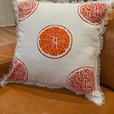 Hand screen printed Honey Bee- Oranges & Oranges French Linen cushion covers