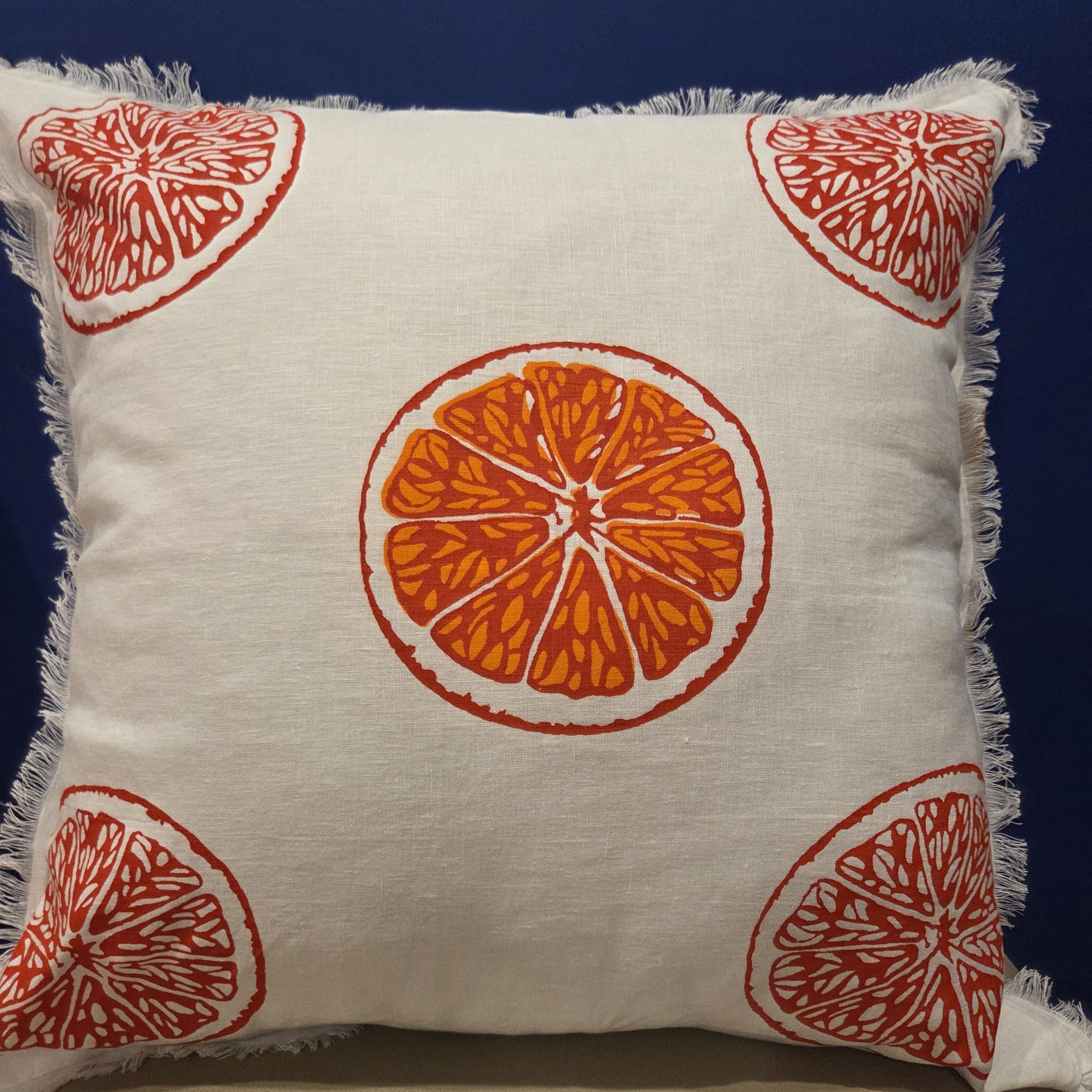 Hand screen printed Honey Bee- Oranges & Oranges French Linen cushion covers