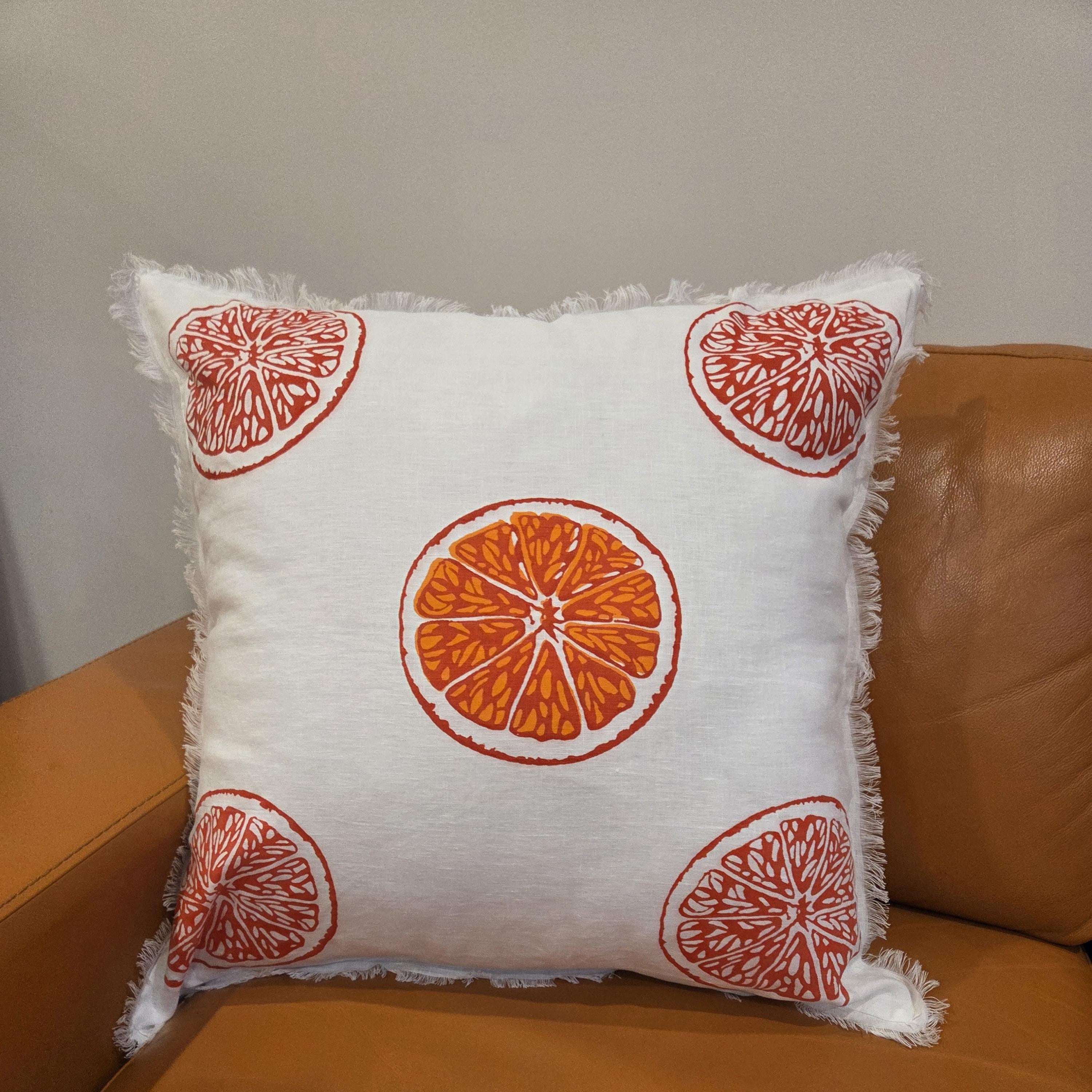 Hand screen printed Honey Bee- Oranges & Oranges French Linen cushion covers