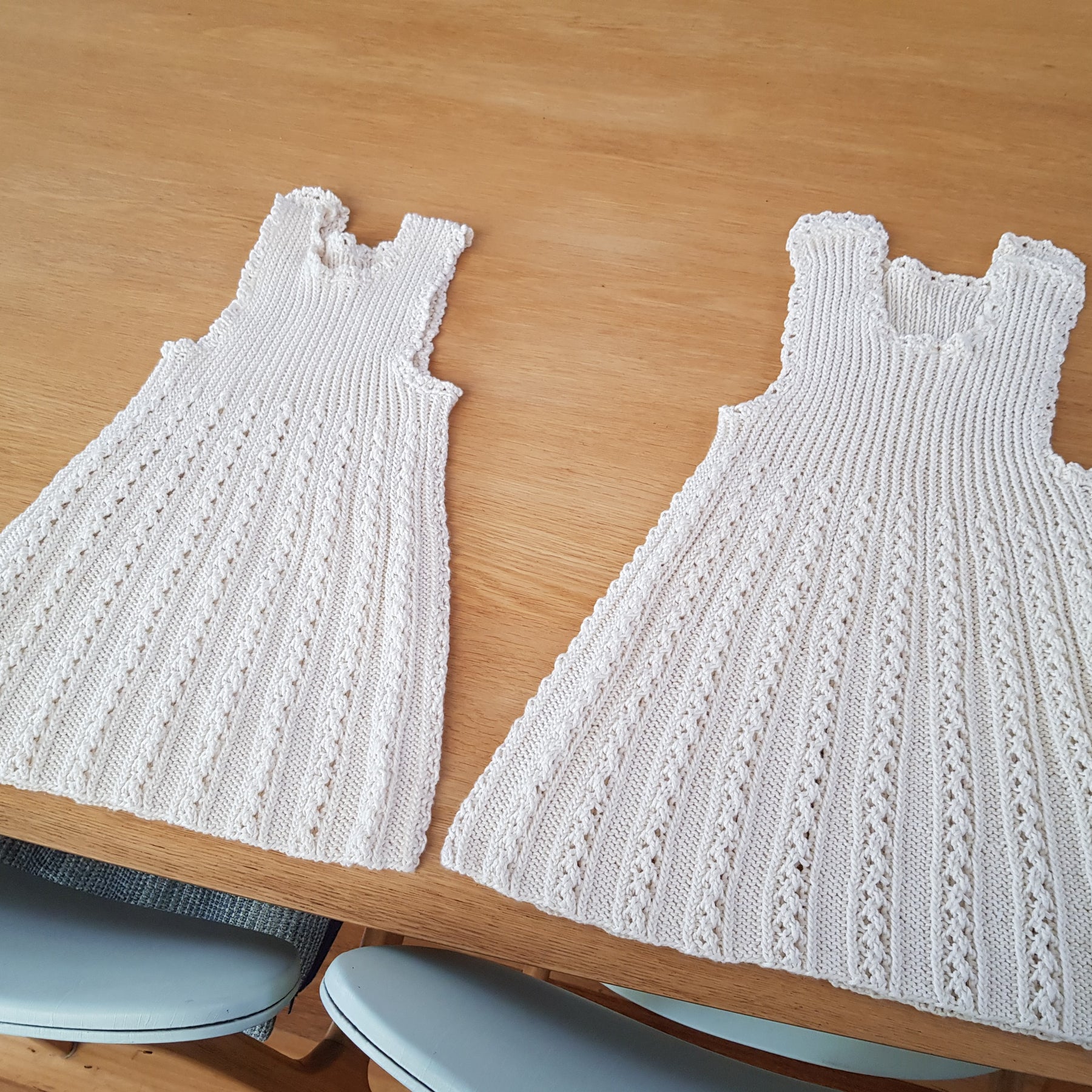 Handknitted Lacey Baby Dress/Pinafore Sz 3-9*mths Cream