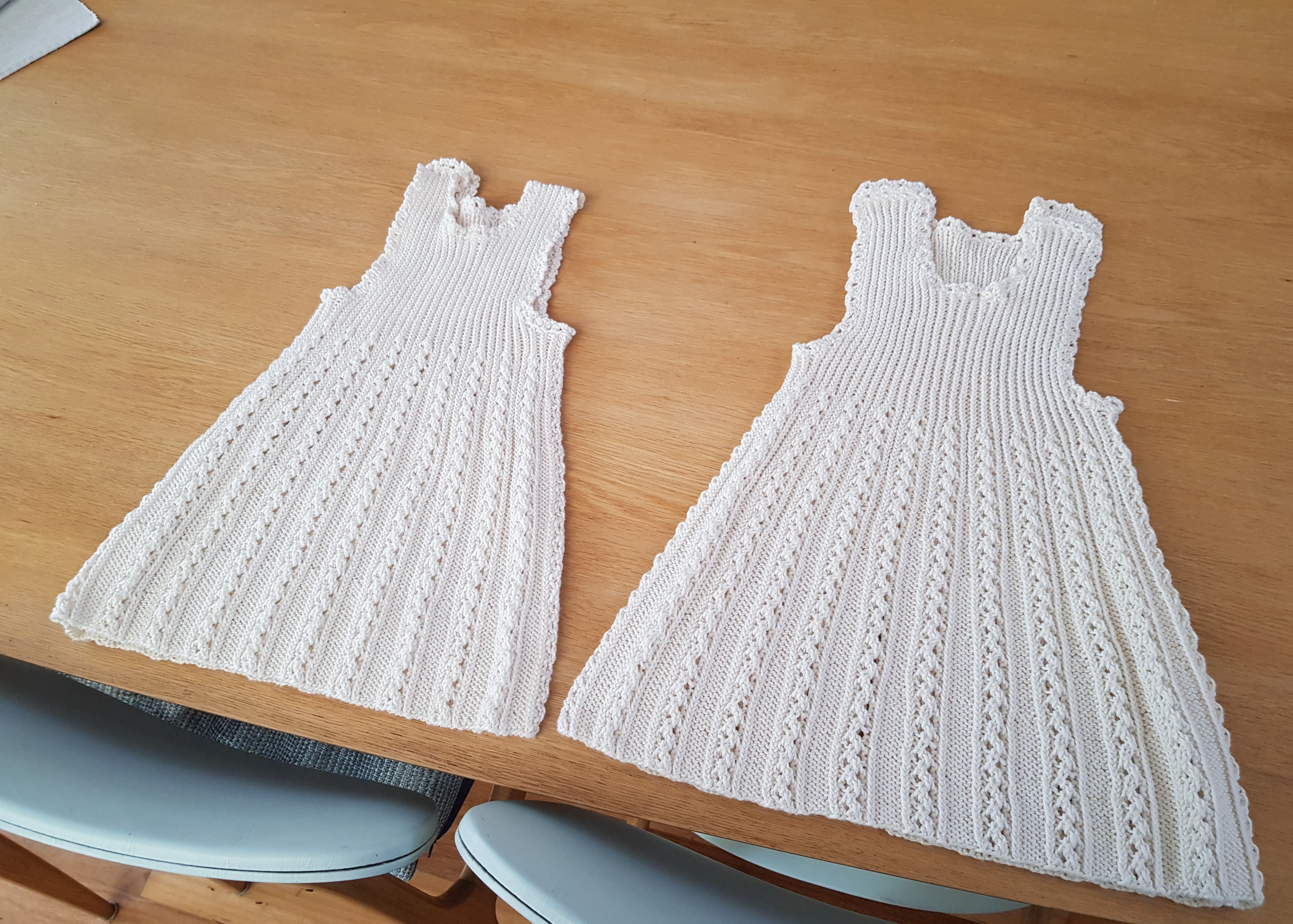 Handknitted Lacey Baby Dress/Pinafore Sz 3-9*mths Cream