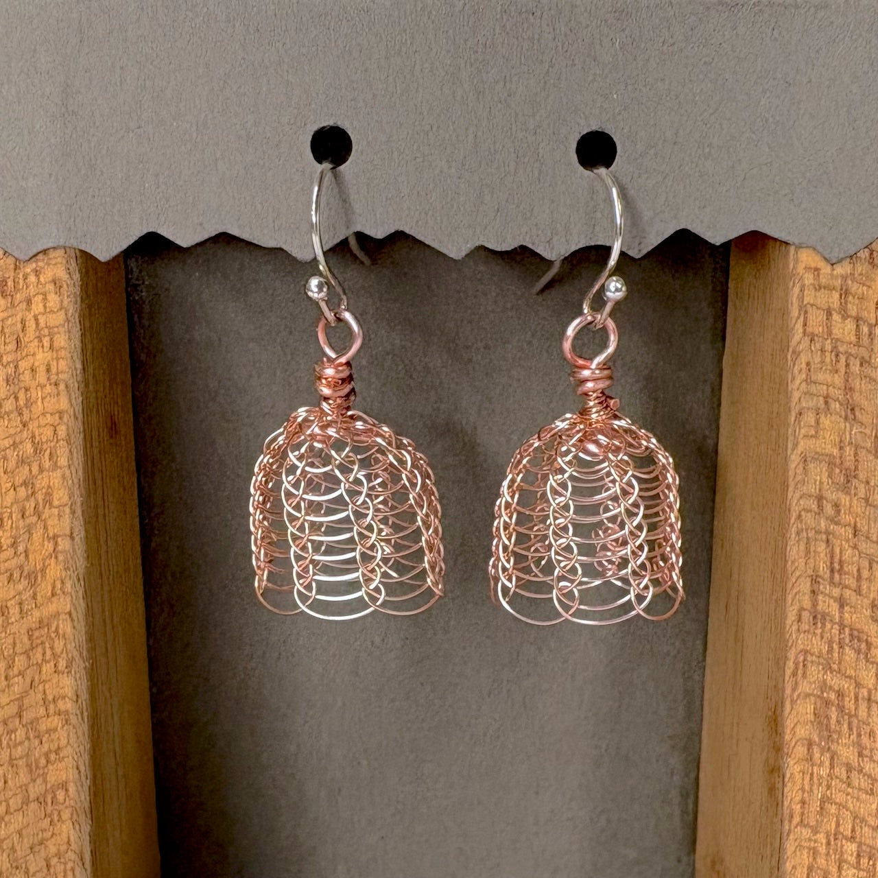 Knitted wire bell earrings
