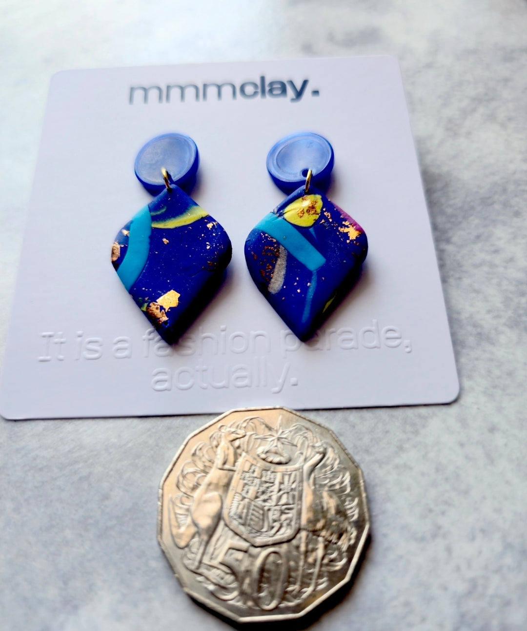 Blue Teardrop Terrazzo Copper Polymer Clay Dangle Earrings