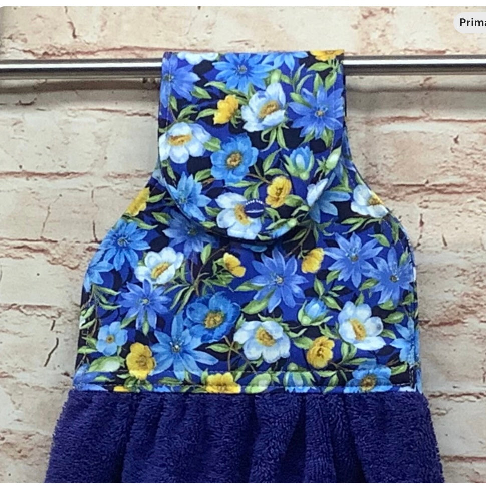 Garden flowers hanging hand towel with fabric and loop top. 4 Designs