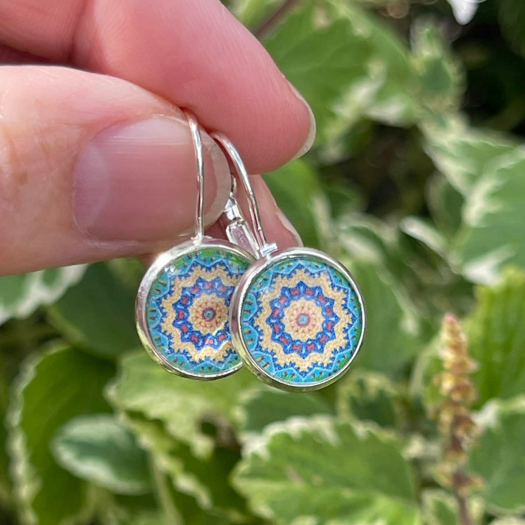 Mandala Patterned Yellow and Blue Earrings • Lightweight Handmade Earrings for Everyday