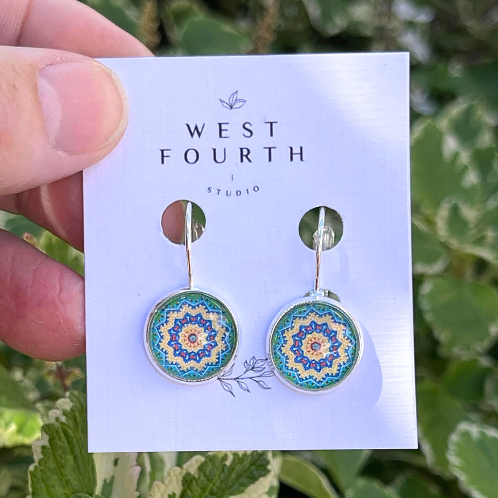 Mandala Patterned Yellow and Blue Earrings • Lightweight Handmade Earrings for Everyday