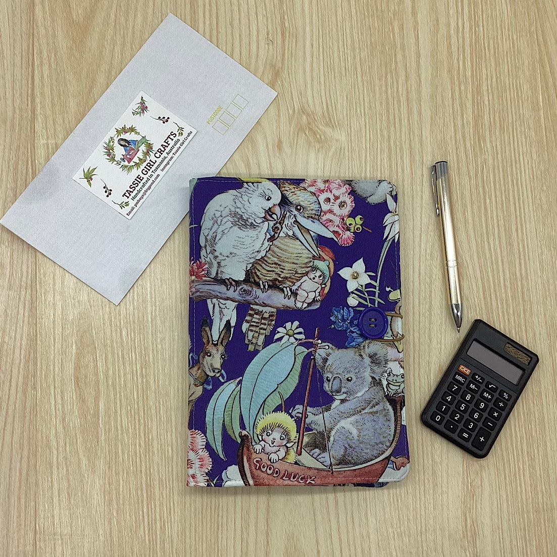 Gumnut Adventures refillable A5 fabric notebook cover gift set - Incl. book and pen.