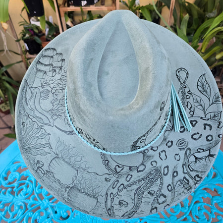🌊 Deep Sea Obsession: Hand-Burnt Pyrography Fedora 🌊
