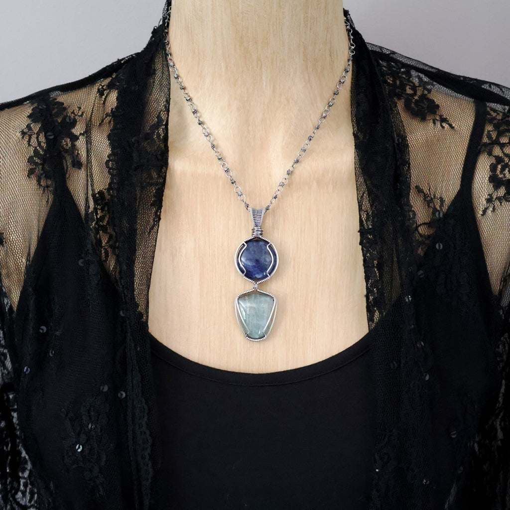 Sterling Silver Sodalite and Aquamarine Pendant ~ Talisman of Insight and Clarity