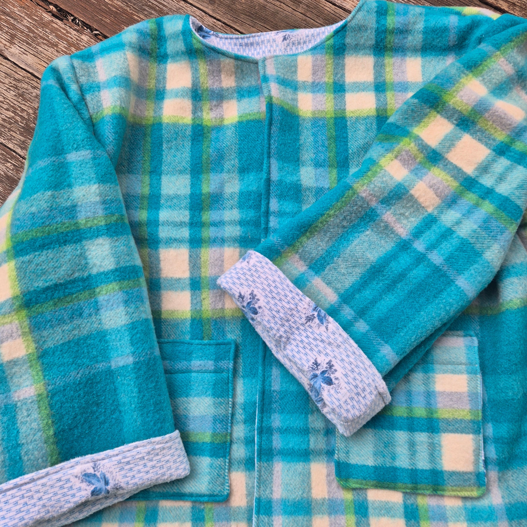 Upcycled woollen blanket jacket size 18