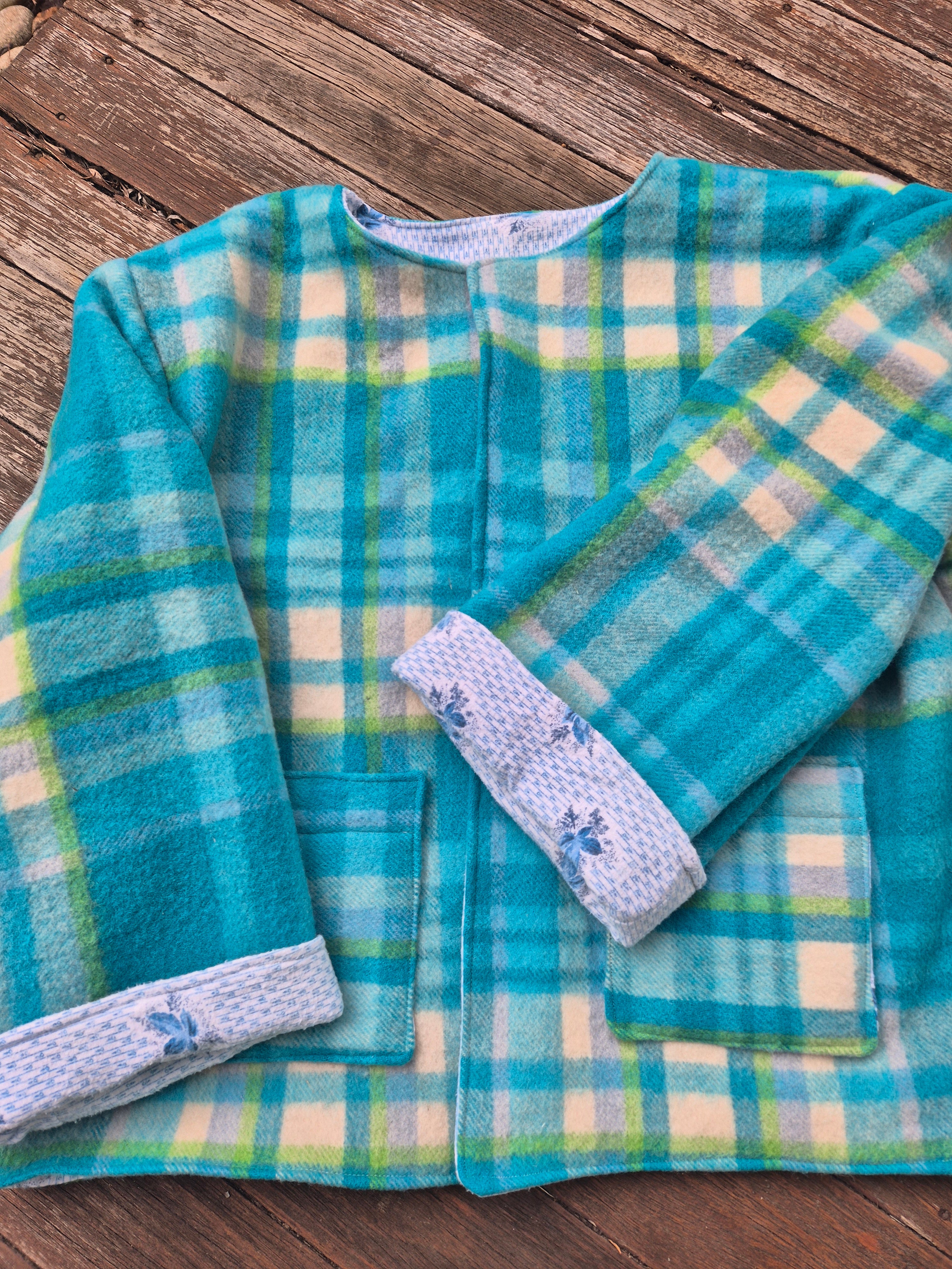 Upcycled woollen blanket jacket size 18