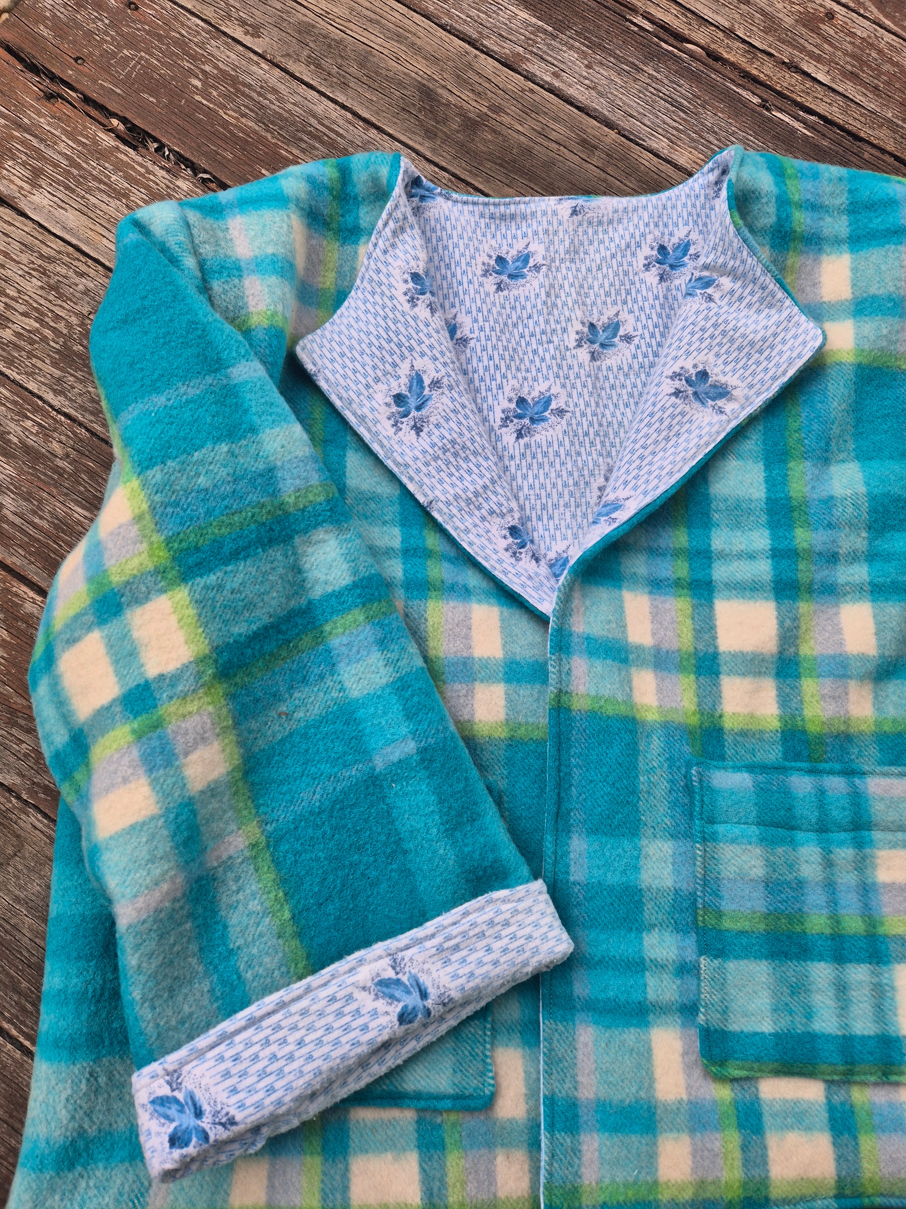 Upcycled woollen blanket jacket size 18