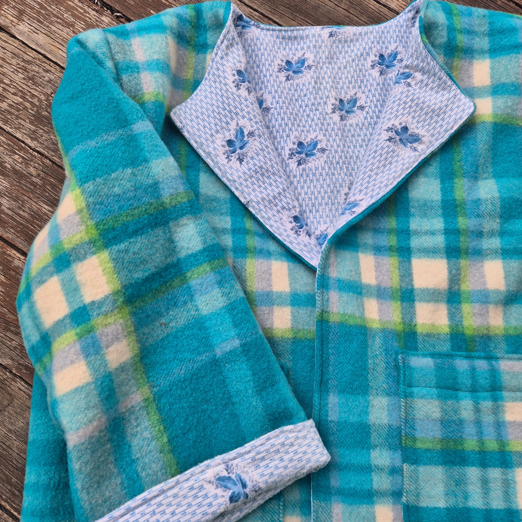 Upcycled woollen blanket jacket size 18
