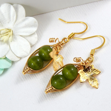 Two Peas In A Pod Green Cats Eye Earrings