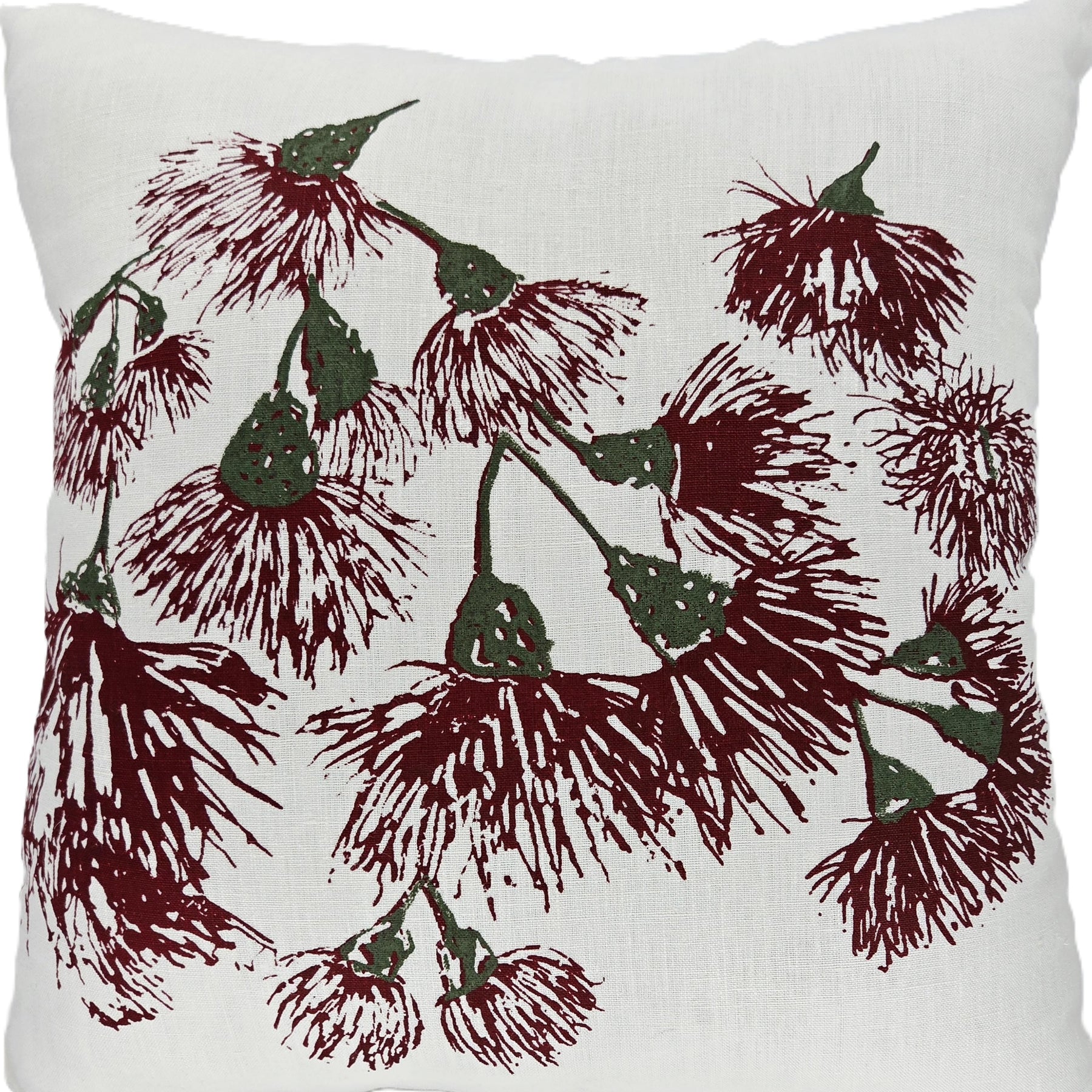 Hand Screen Printed Linen Cushion Covers-Eucalypt Blossoms Festive