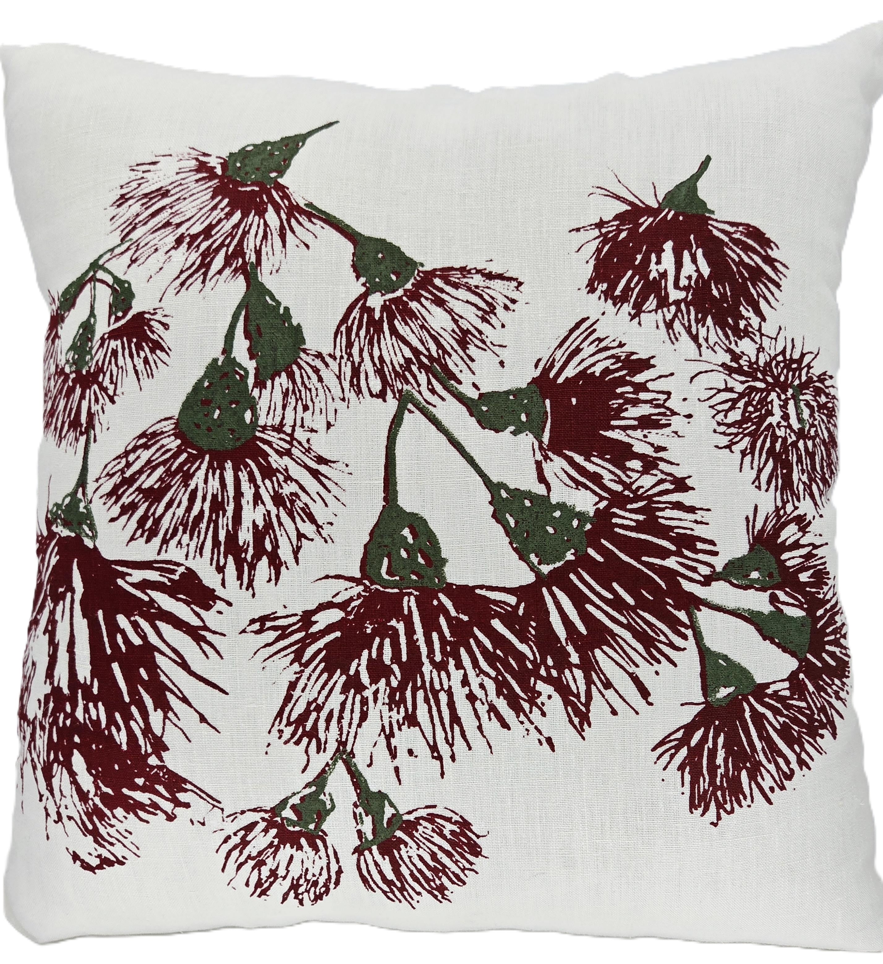 Hand Screen Printed Linen Cushion Covers-Eucalypt Blossoms Festive