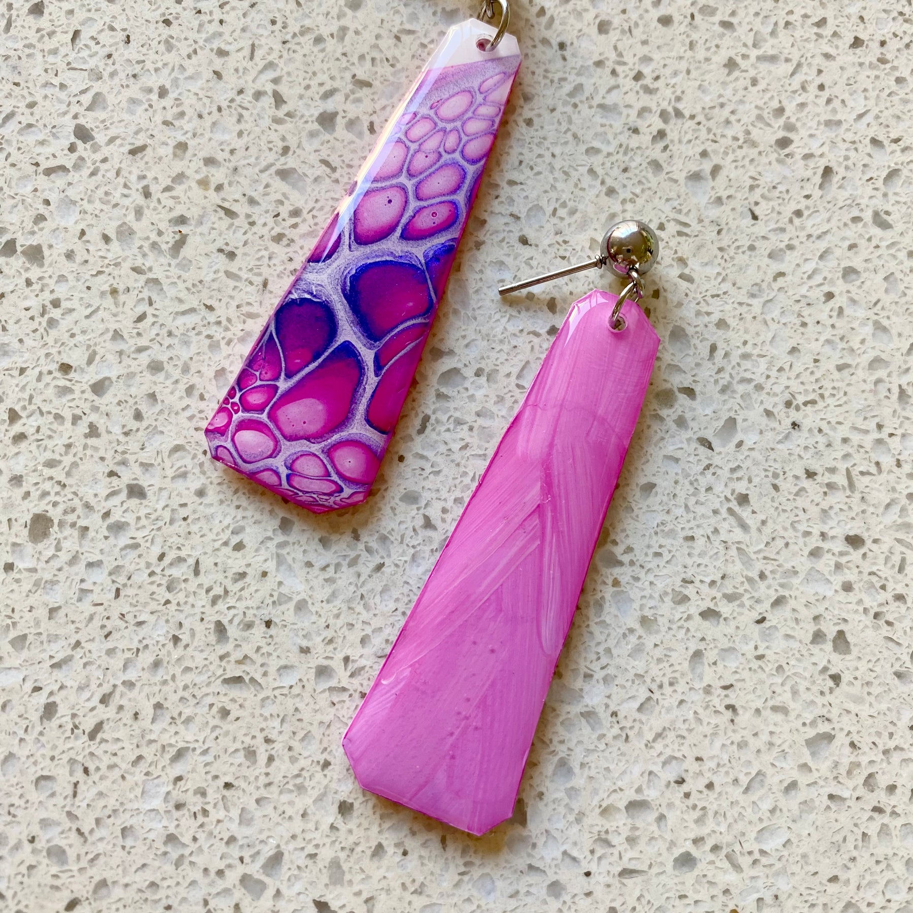 Pink and Blue Stud Dangle Earrings