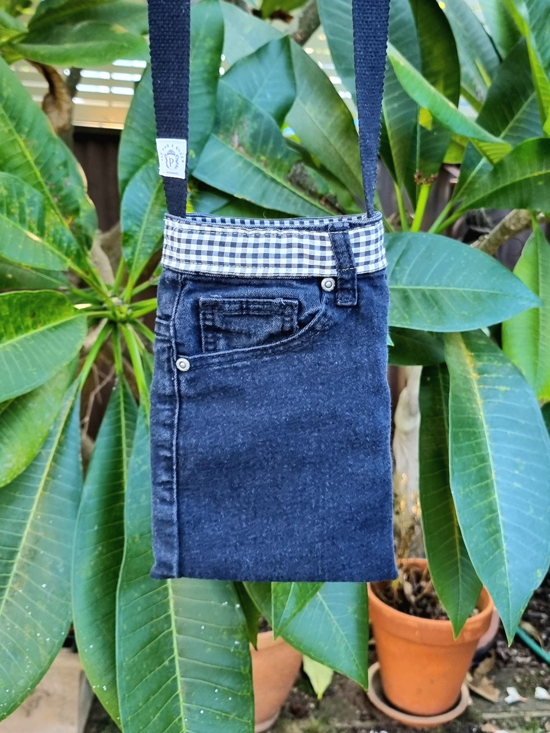 Upcycled Black Denim Jeans Crossbody Bag