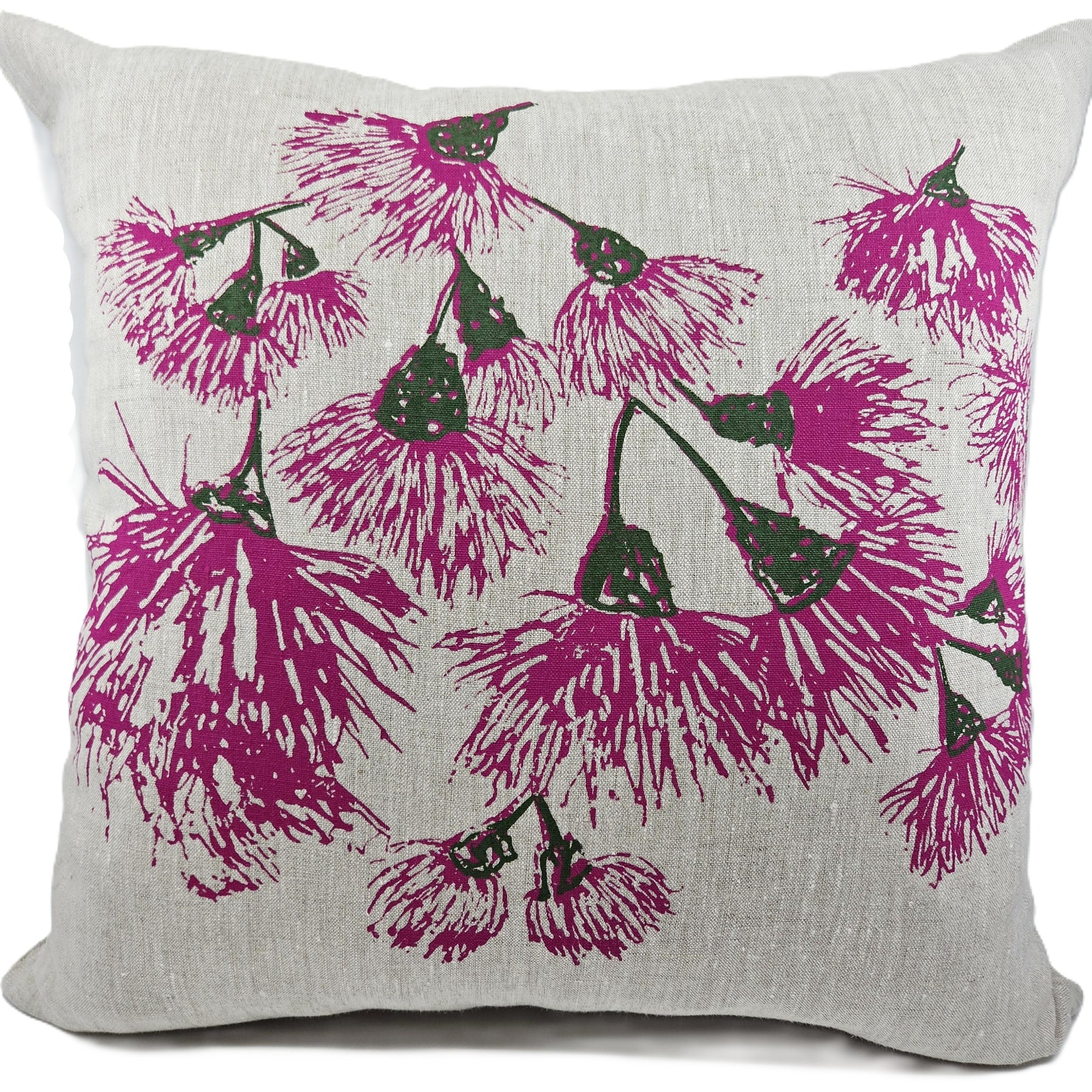 Hand Screen Printed Linen Cushion Covers-Eucalypt Blossoms Festive