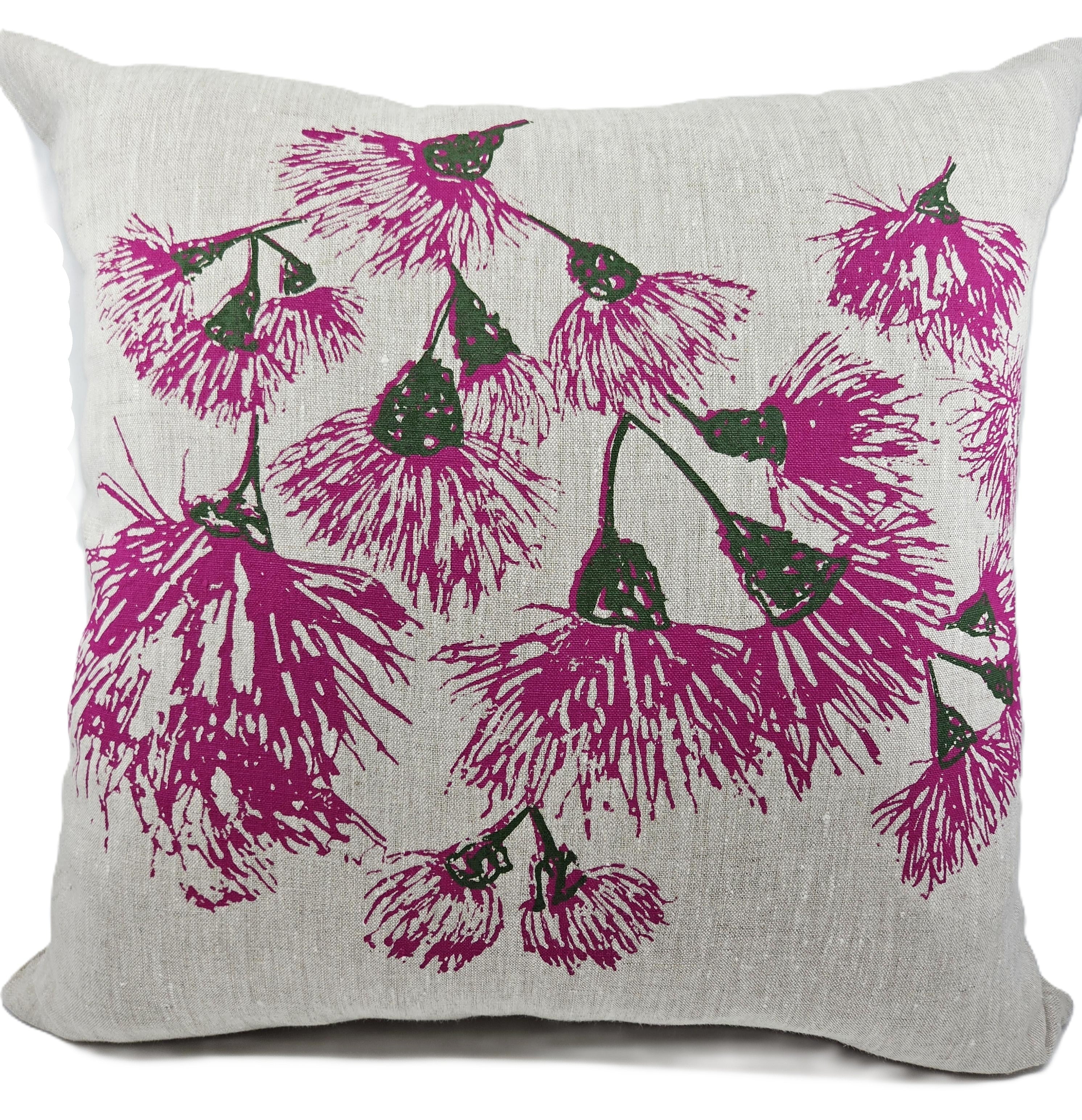 Hand Screen Printed Linen Cushion Covers-Eucalypt Blossoms Festive