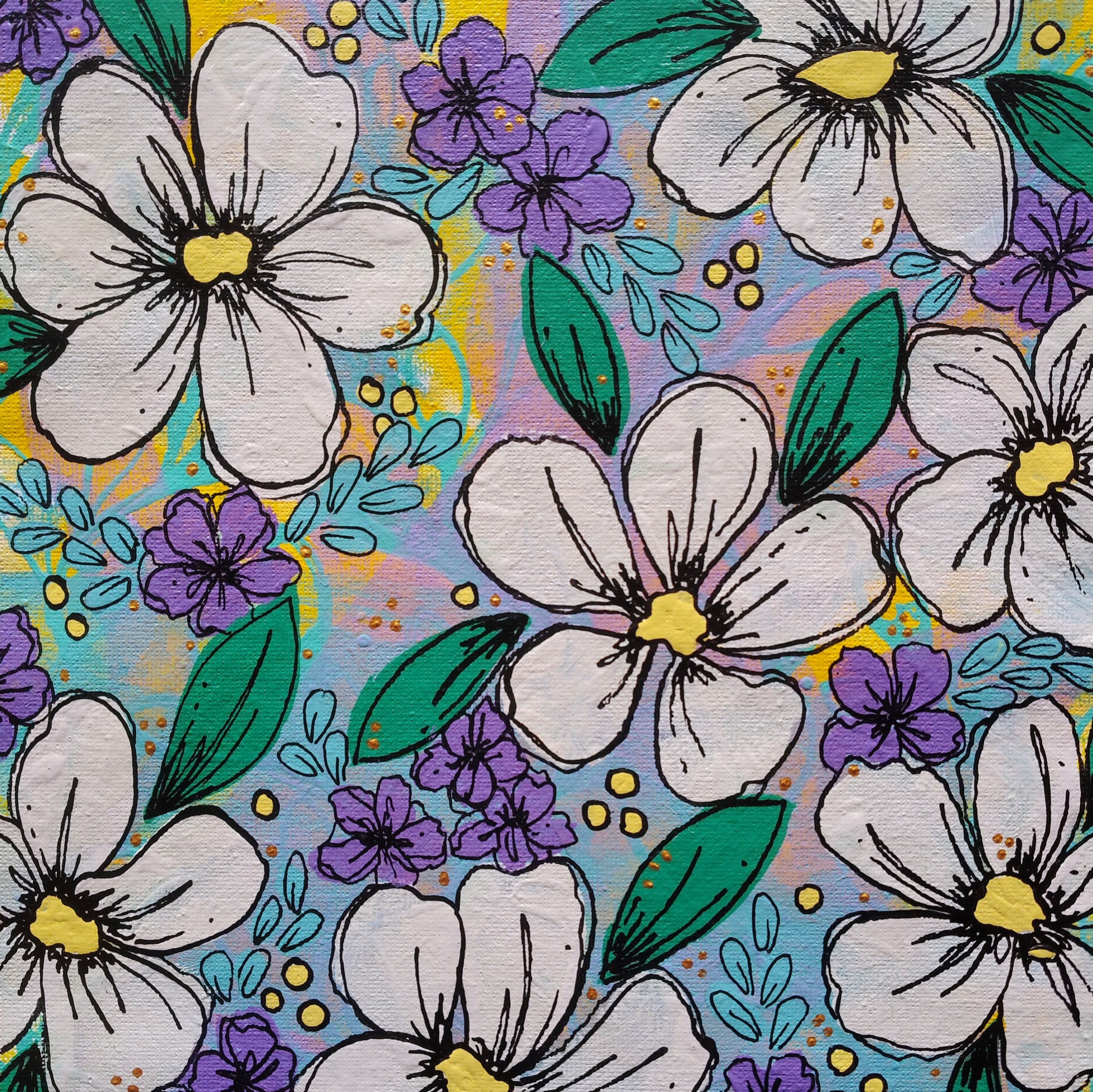 A4 Origianl Art - "Playing with Flowers" - Series 2 - Abstract Art