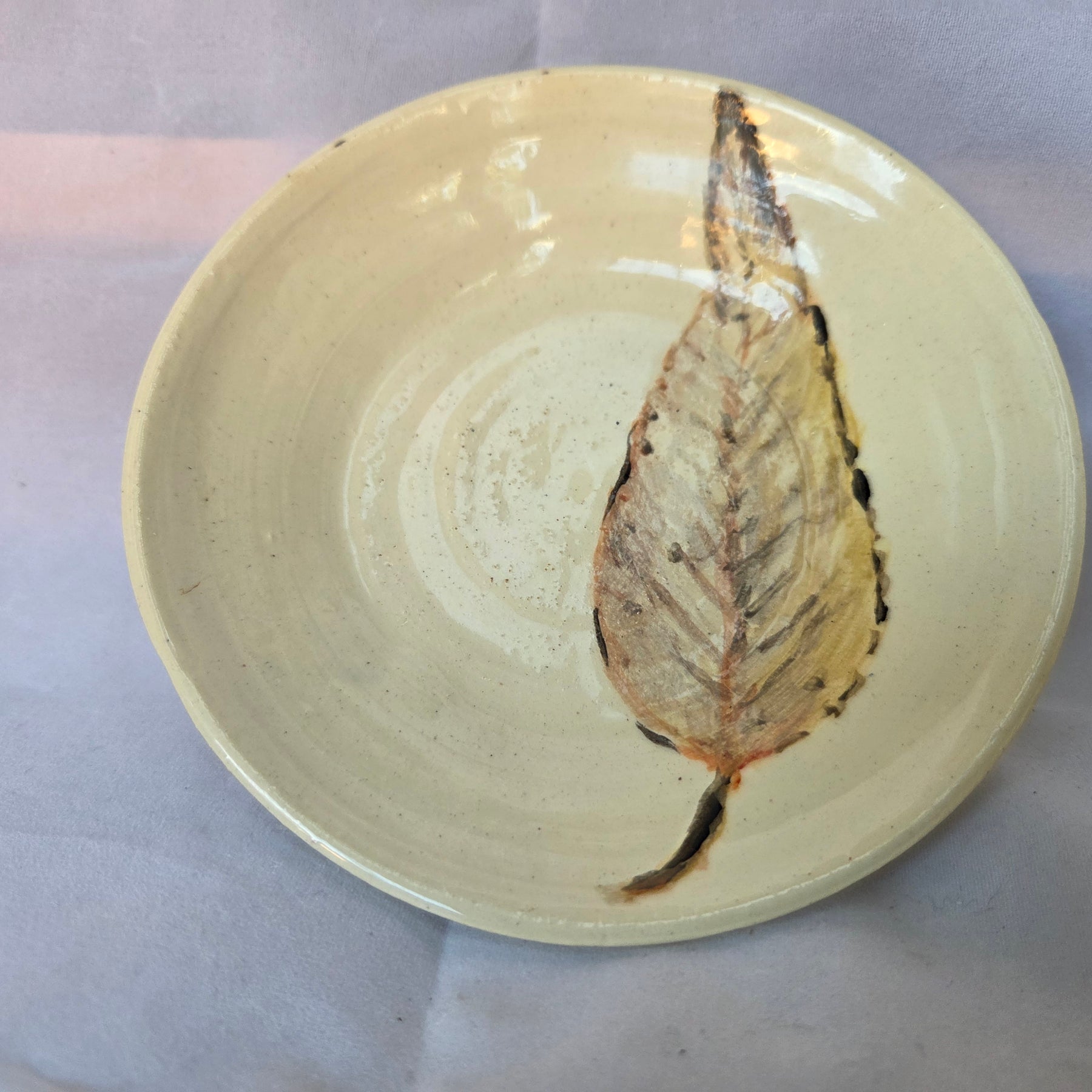 Handpainted ceramic dish. Gum leaf design. Stoneware fully glazed