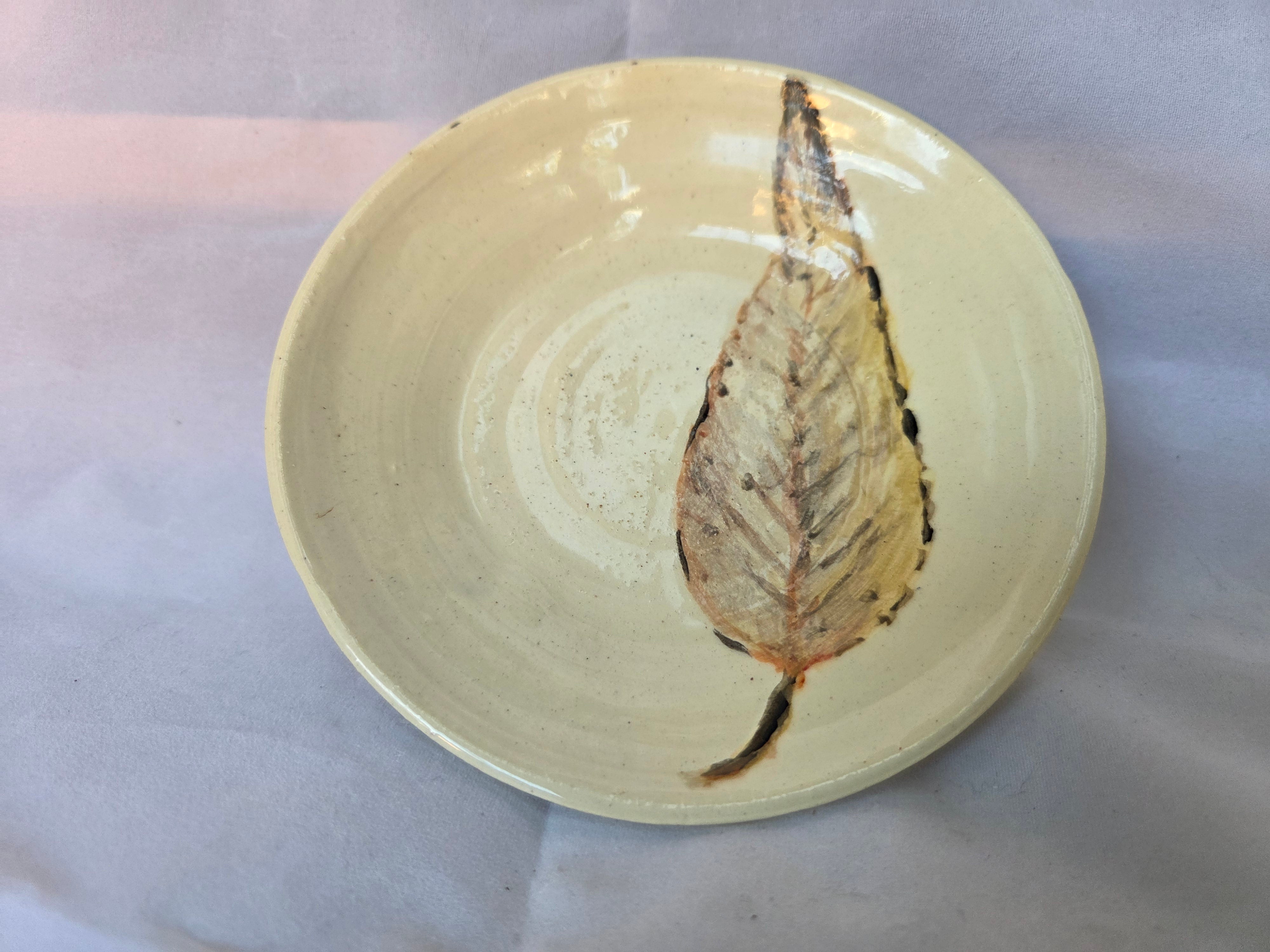 Handpainted ceramic dish. Gum leaf design. Stoneware fully glazed
