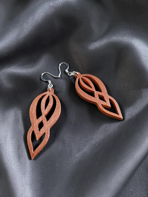 Handpainted Wooden Elegant Geometric earrings - Burnt Orange