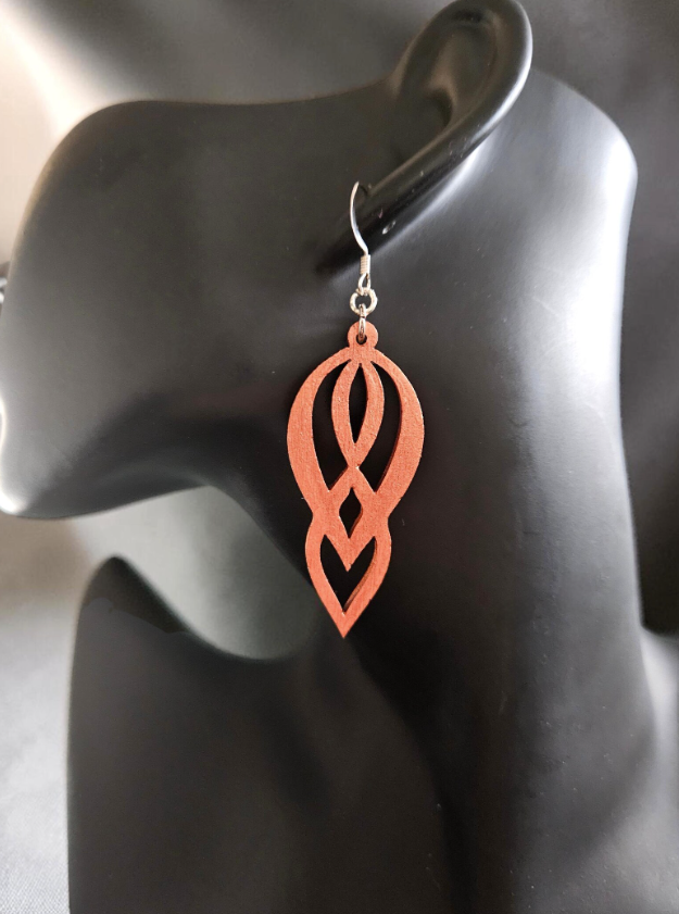 Handpainted Wooden Elegant Geometric earrings - Burnt Orange