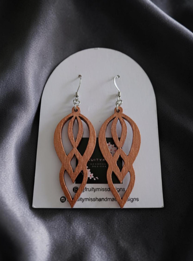 Handpainted Wooden Elegant Geometric earrings - Burnt Orange