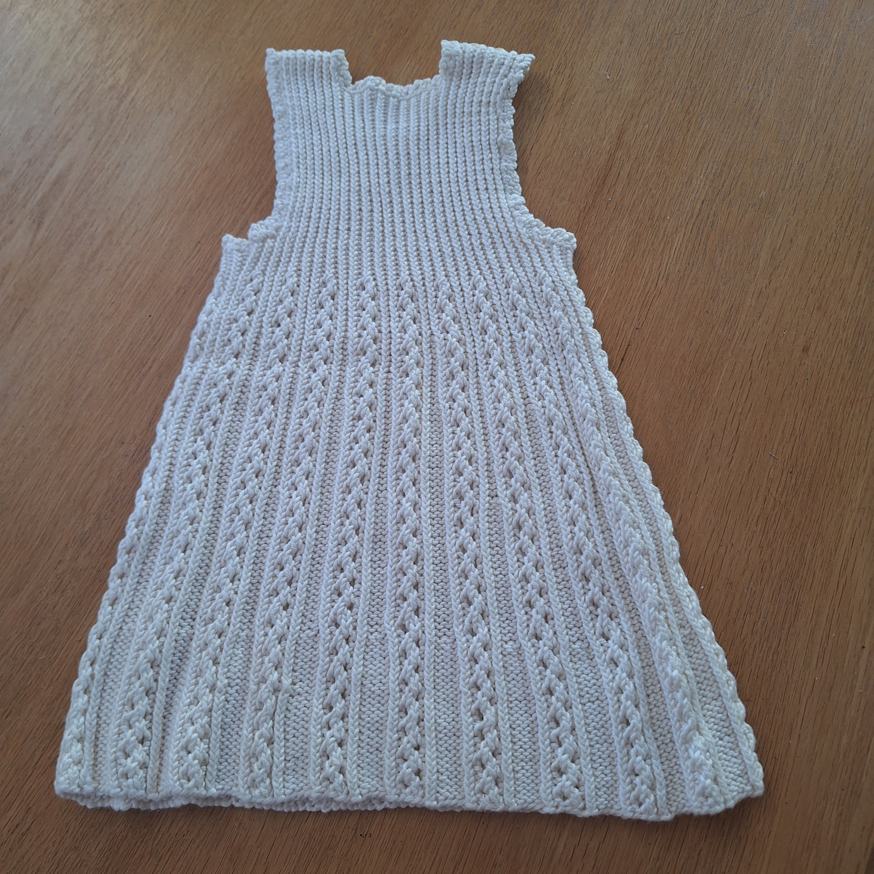 Handknitted Lacey Baby Dress/Pinafore Sz 3-9*mths Cream