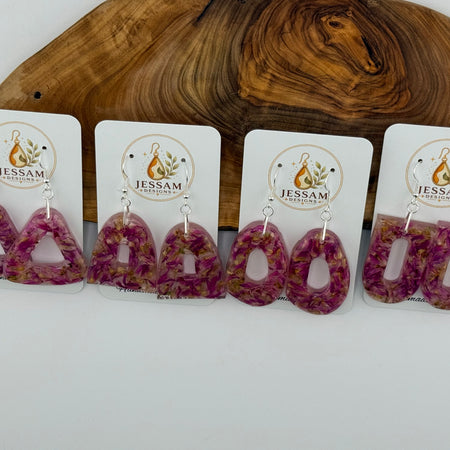 Springtime - Dried Purple Flower Resin Drop Earrings with Pearl Shimmer Back
