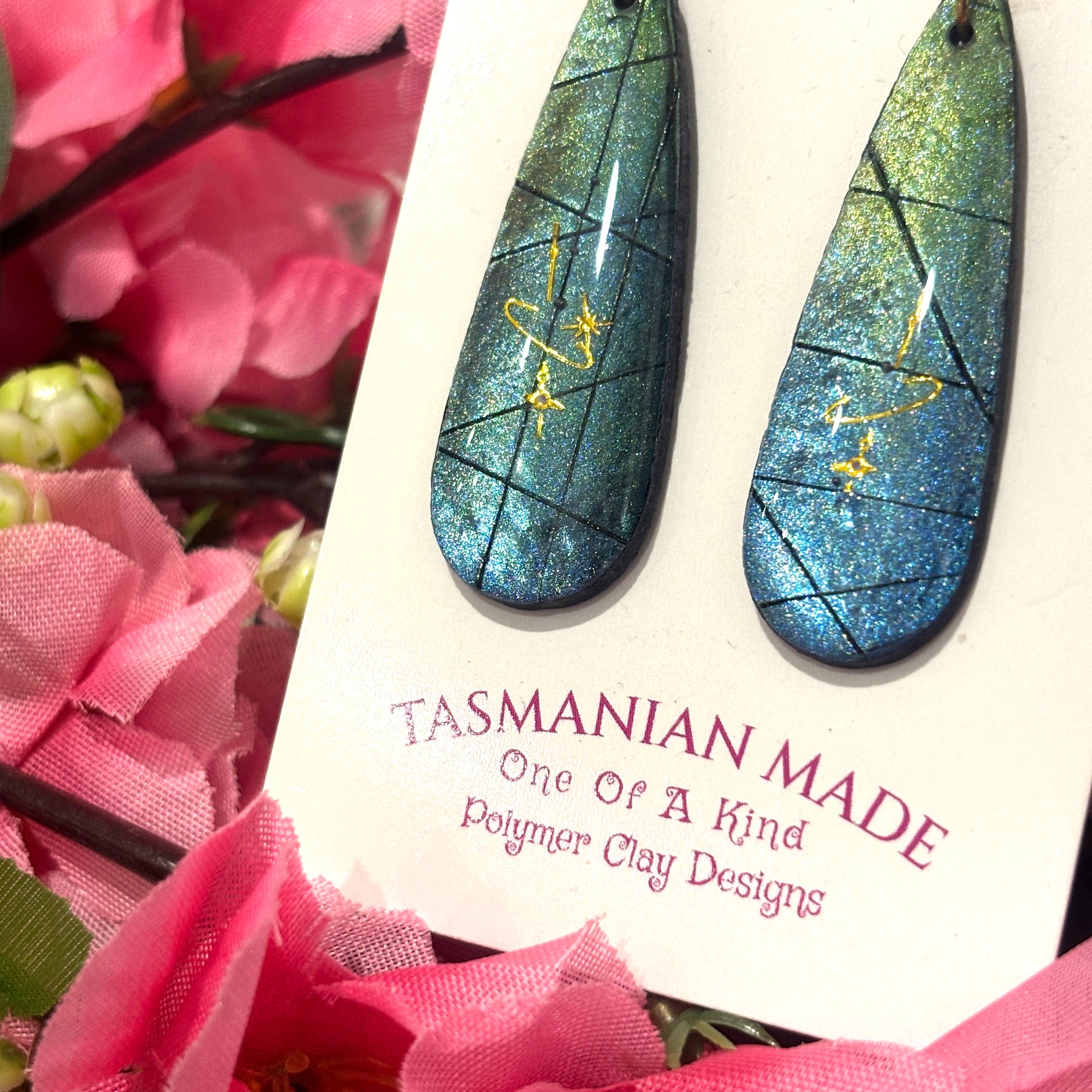 Celestial Teardrop Earrings | Blue Galaxy Polymer Clay Statement Earrings
