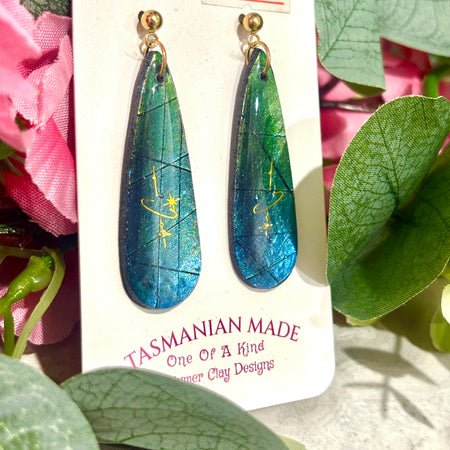Celestial Teardrop Earrings | Blue Galaxy Polymer Clay Statement Earrings