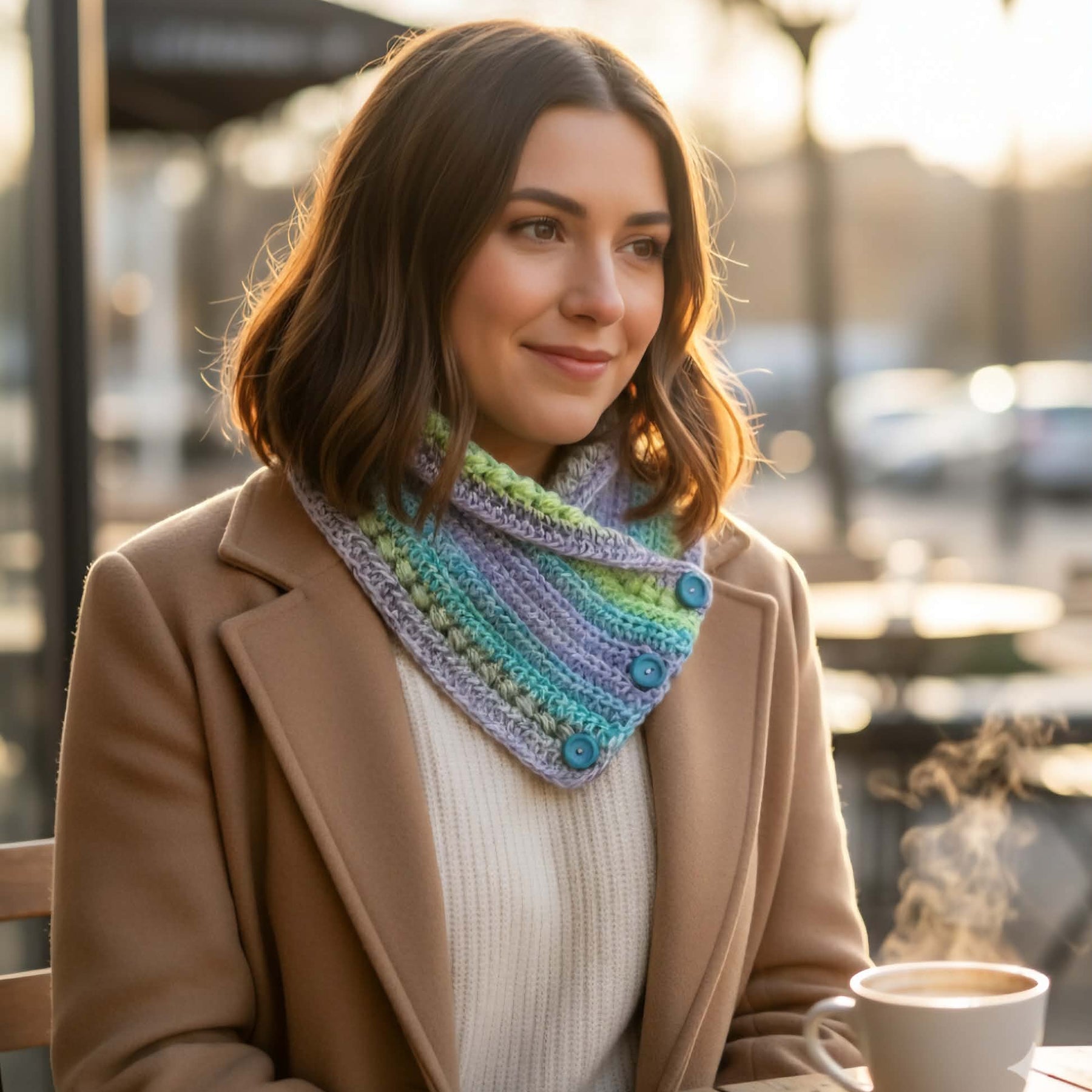 Ladies Neck warmer | Cowl | Scarf | Multi Colour | Adult | Vintage | Crochet | Buttoned