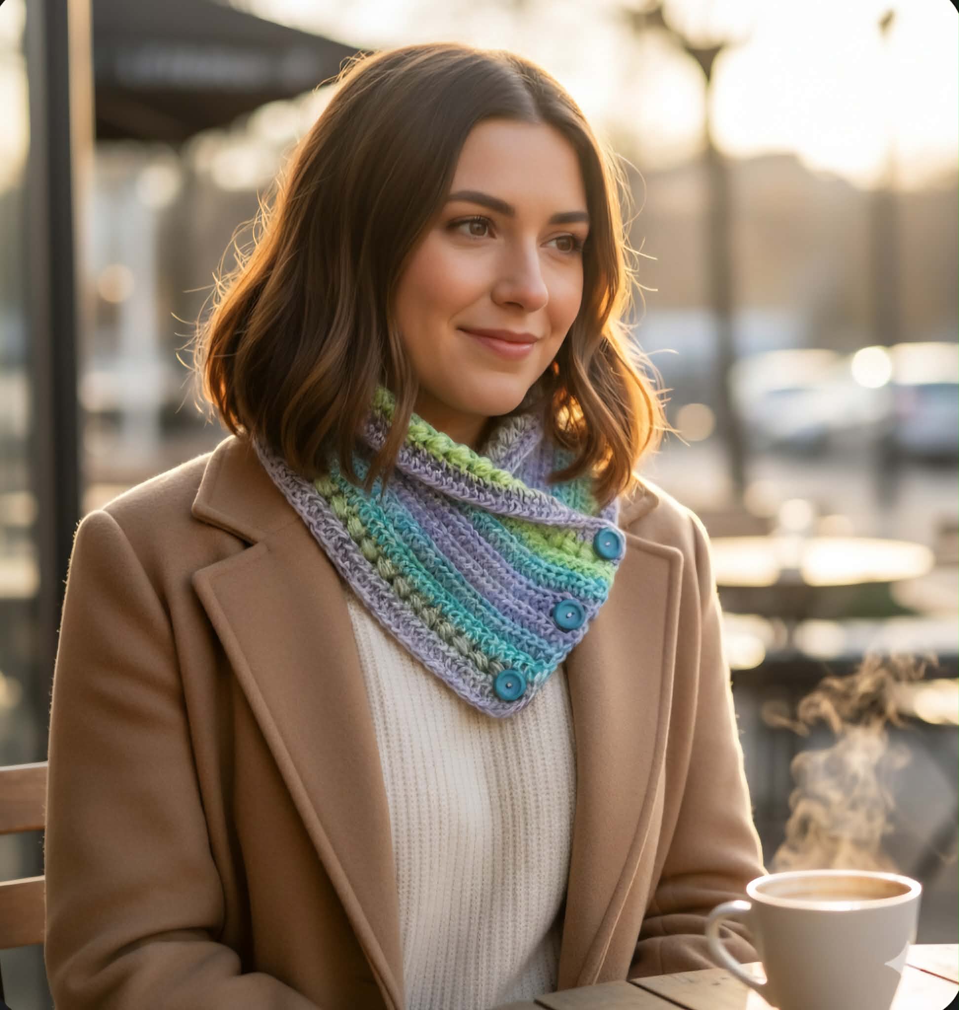 Ladies Neck warmer | Cowl | Scarf | Multi Colour | Adult | Vintage | Crochet | Buttoned