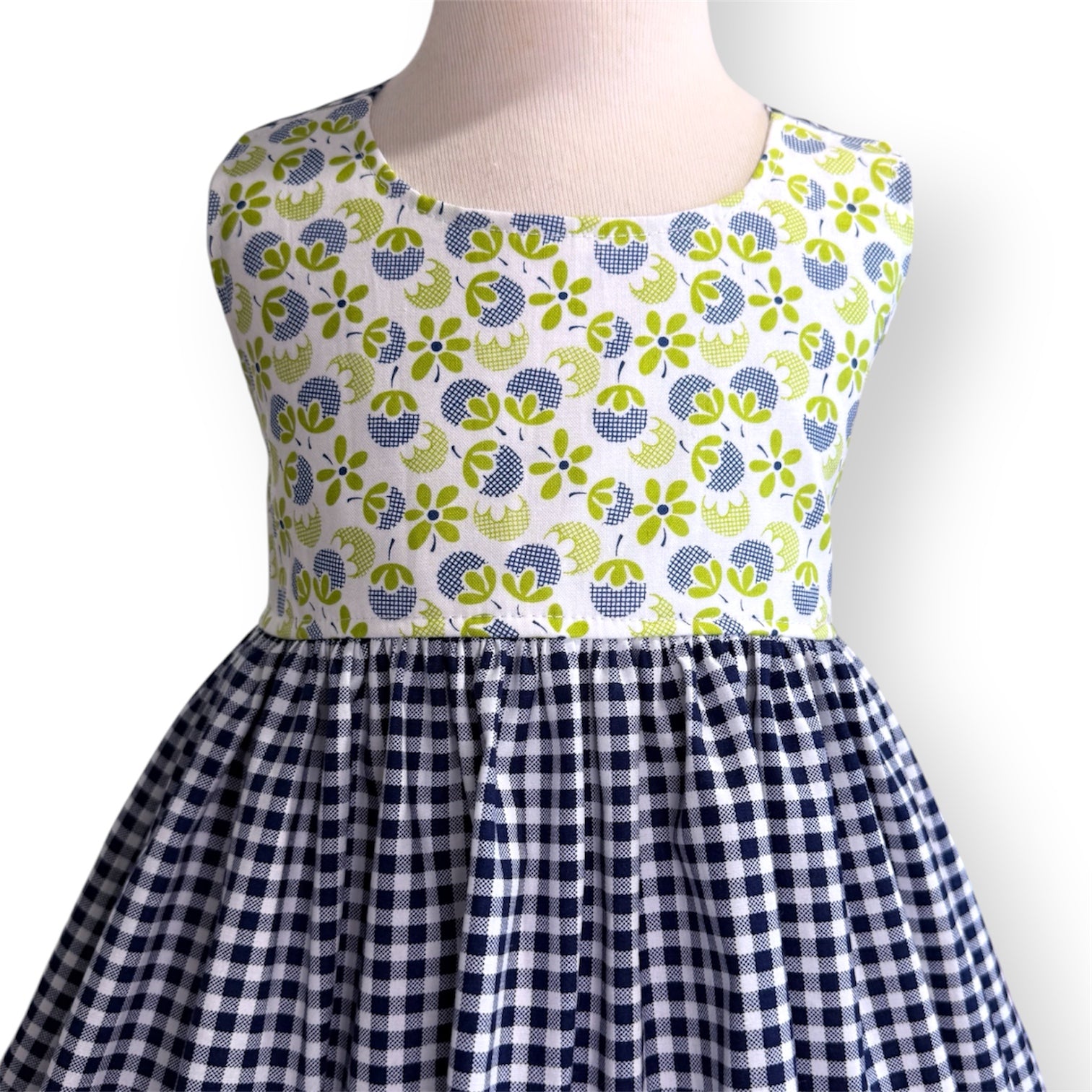 SIZE 5 Lola Dress | Navy gingham and print