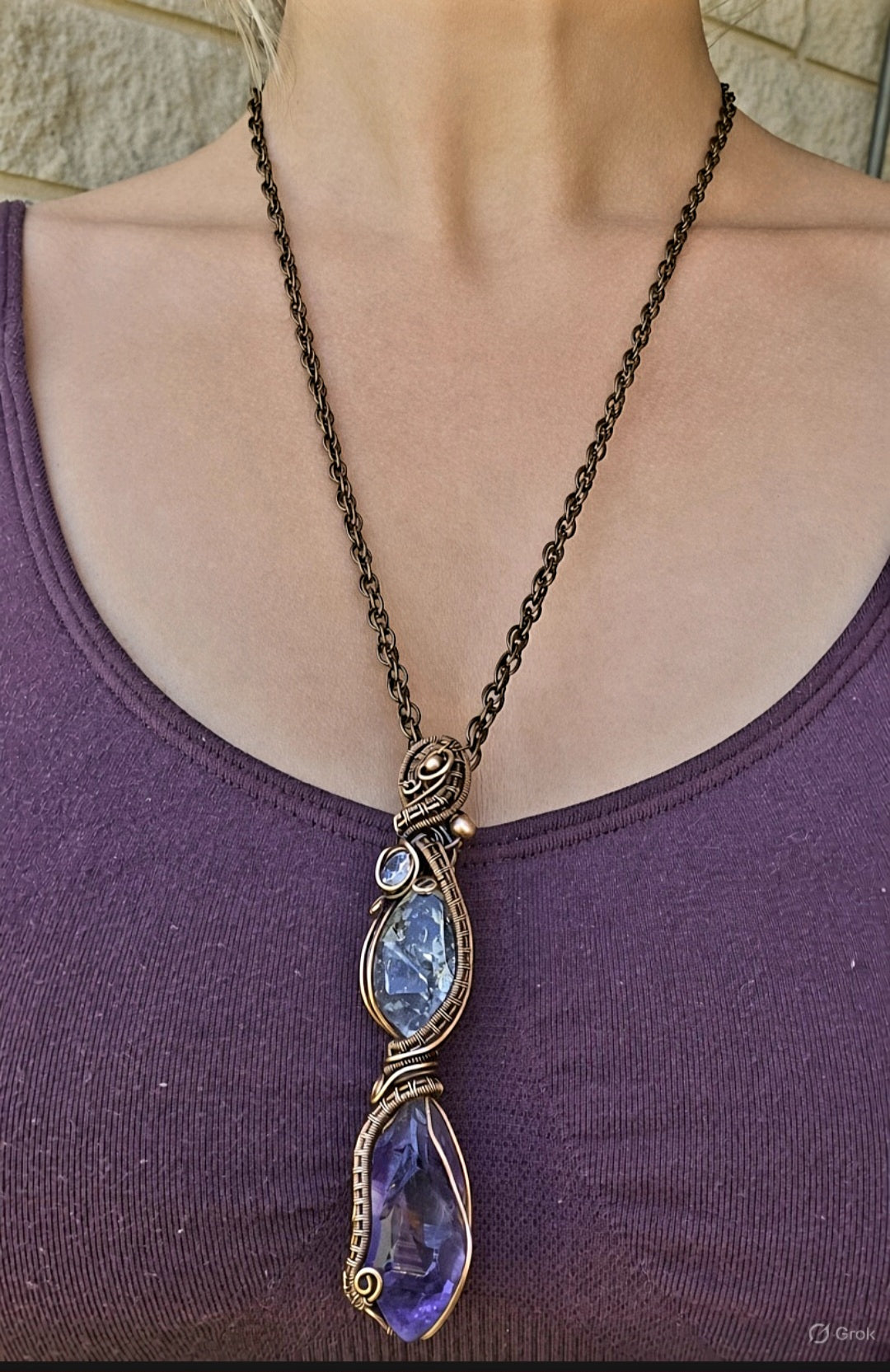 Copper Amethyst, Herkimer Diamond & Lavender Zirconia Pendant