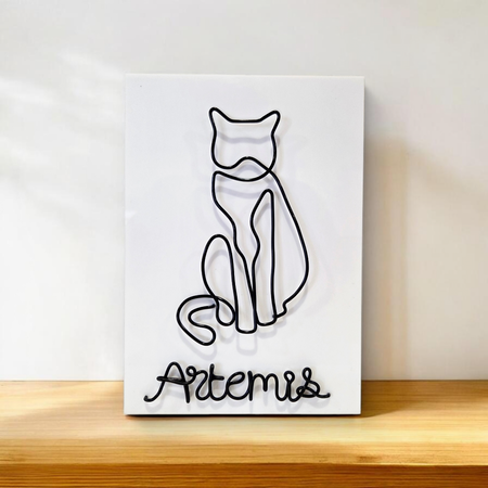 Personalised Cat Wire Art Plaque | Custom Cat Name Sign | Wire Cat Portrait Acrylic Plaque | Custom Colour Cat Wall Art | Pet Name Gift