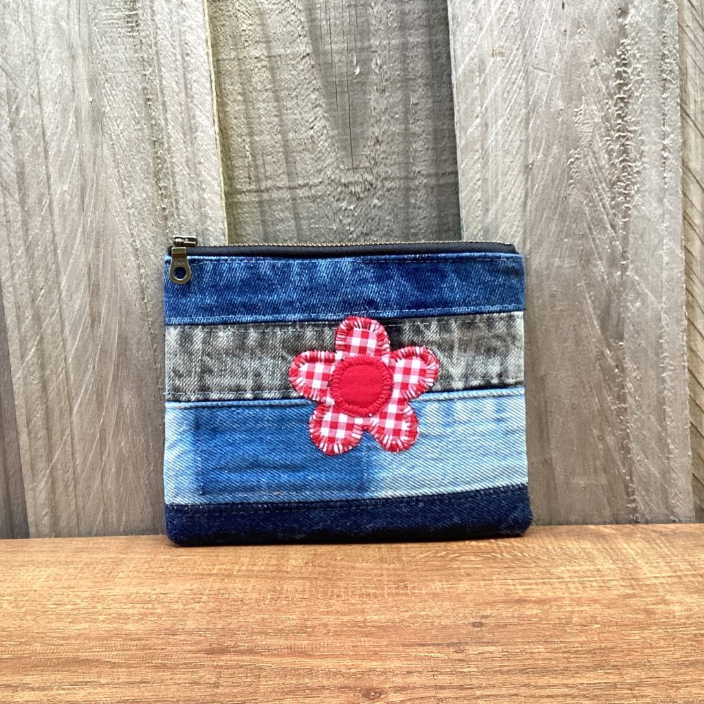 Upcycled Denim Coin Purse – Flower