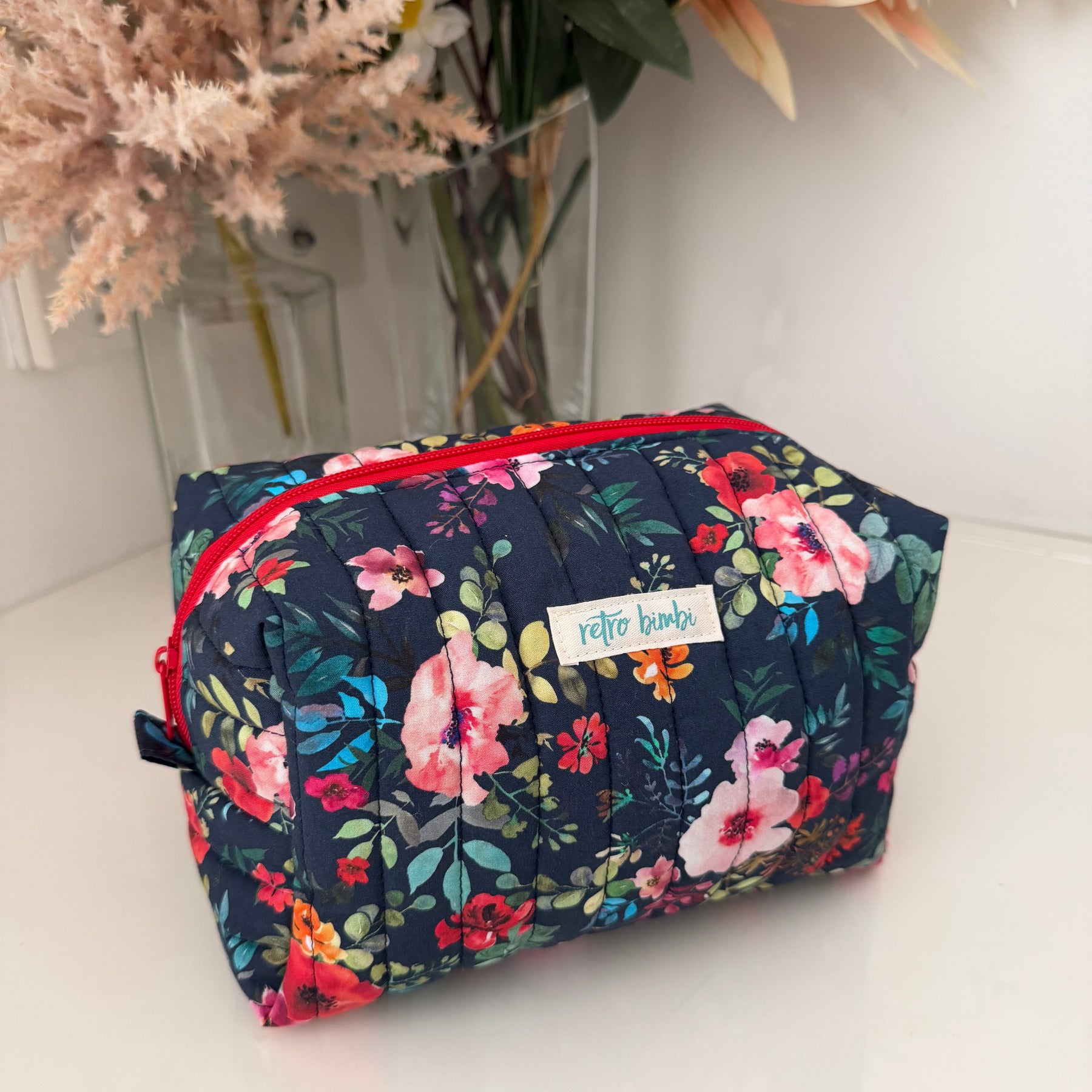 Boxy Zipper Pouch - Navy Floral